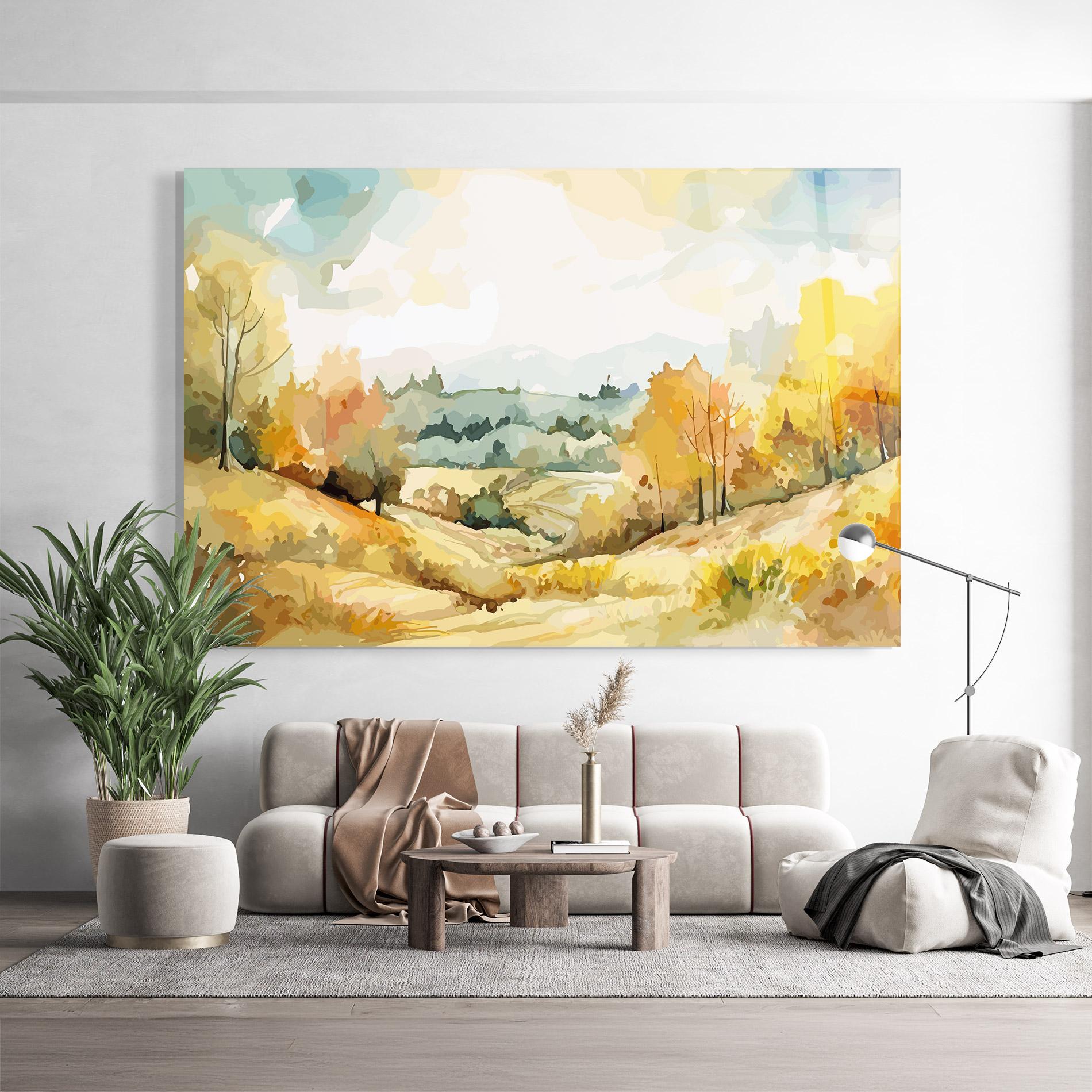 Tablou Sticla Yellow Rural Trees mockup 9