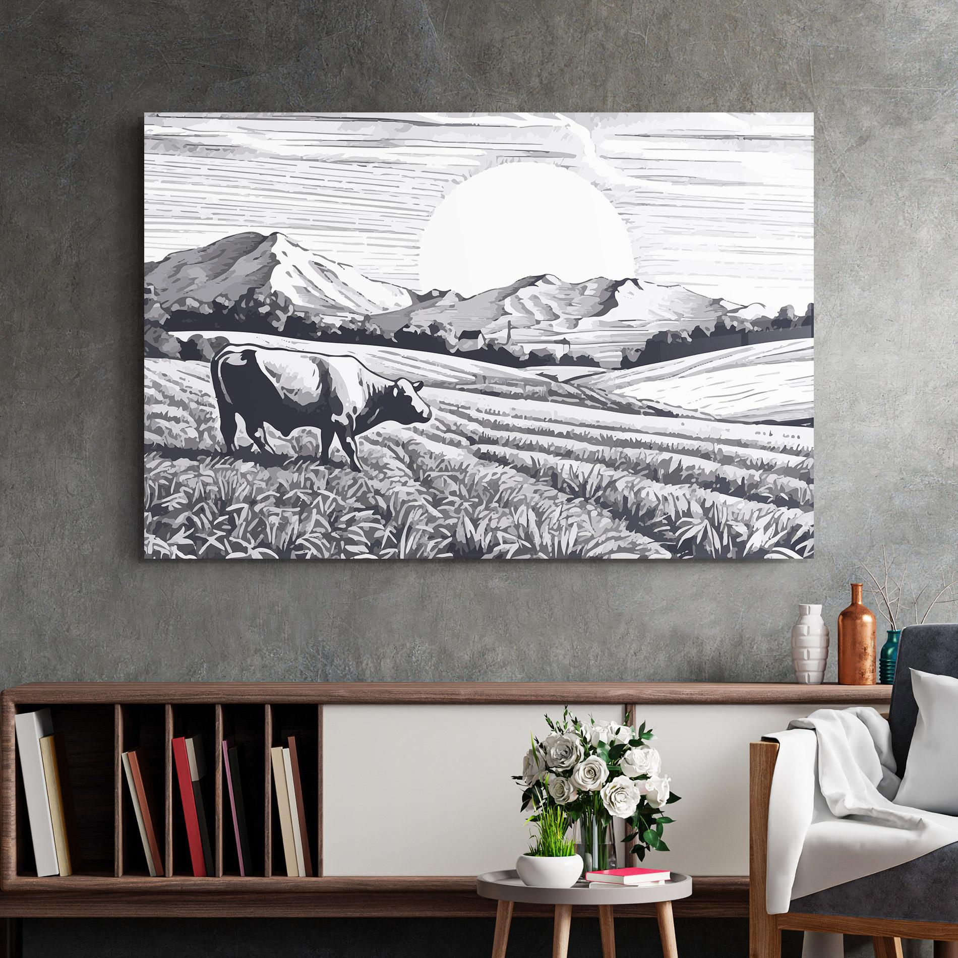 Tablou Sticla Cow Grey Ink mockup 2