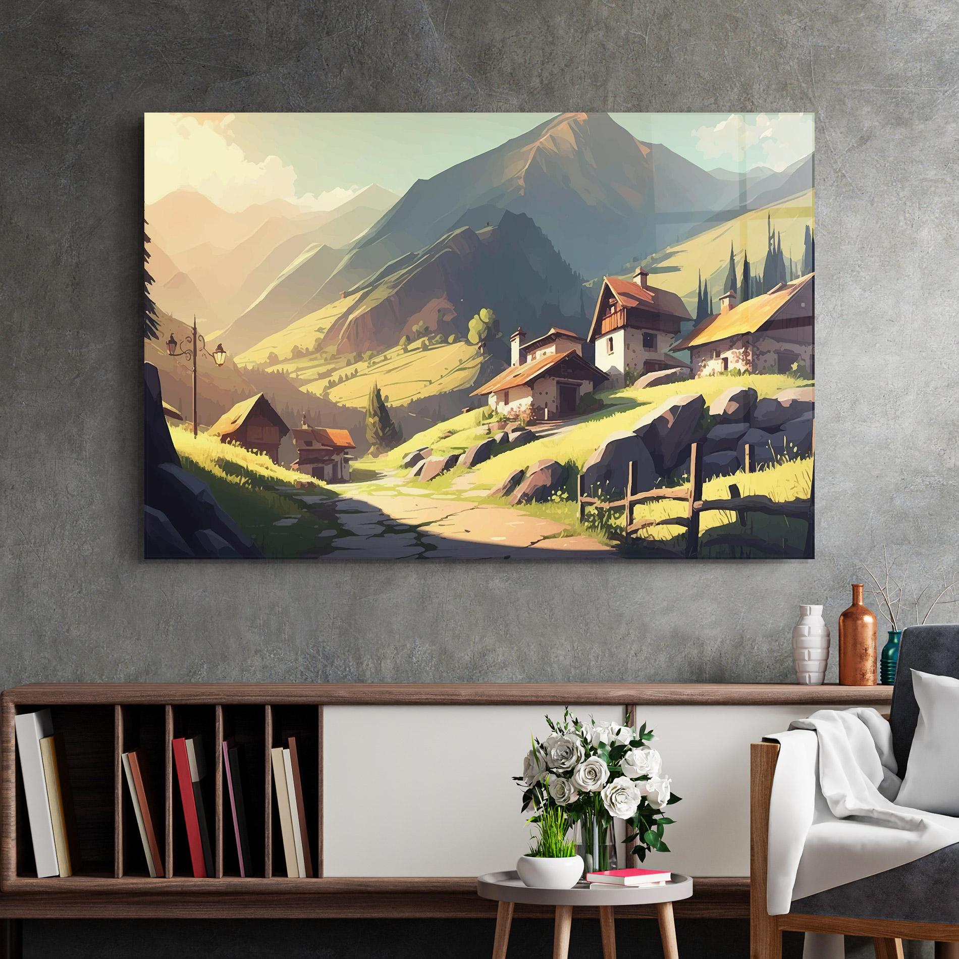 Tablou Sticla Grassy Mountain View mockup 2