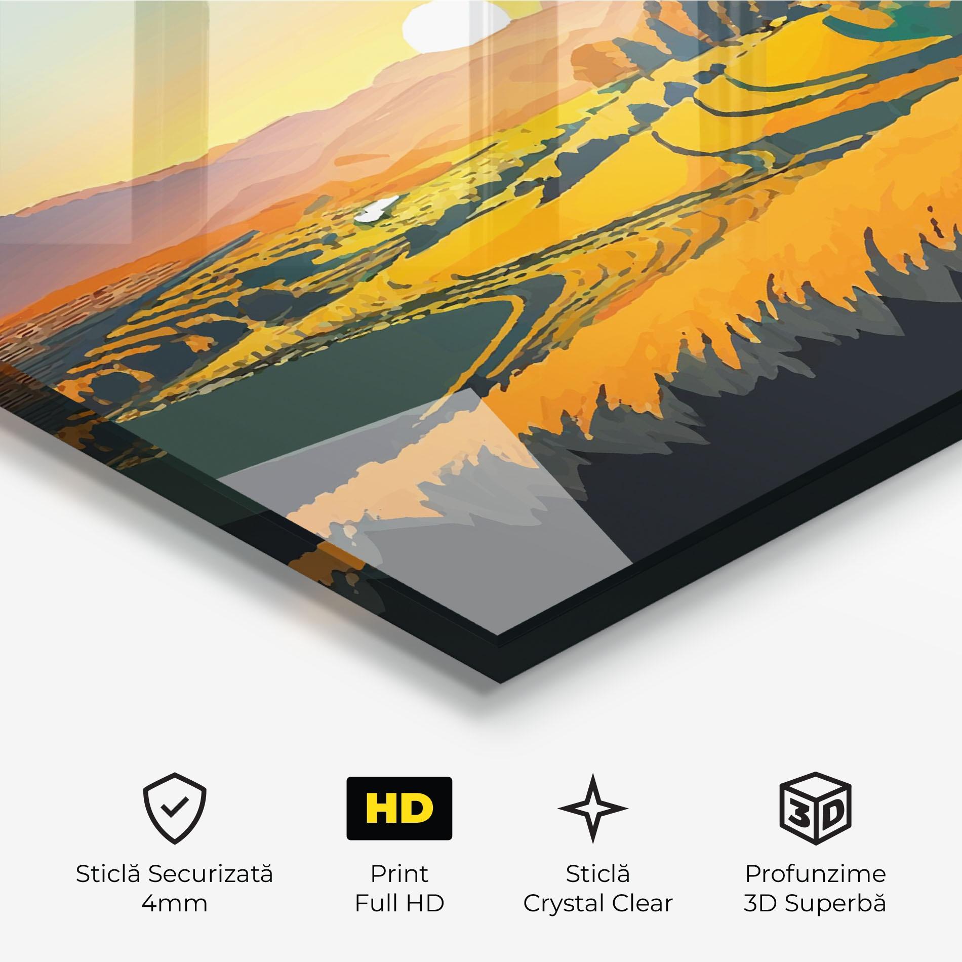 Tablou Sticla Rural Sunset Field mockup 3