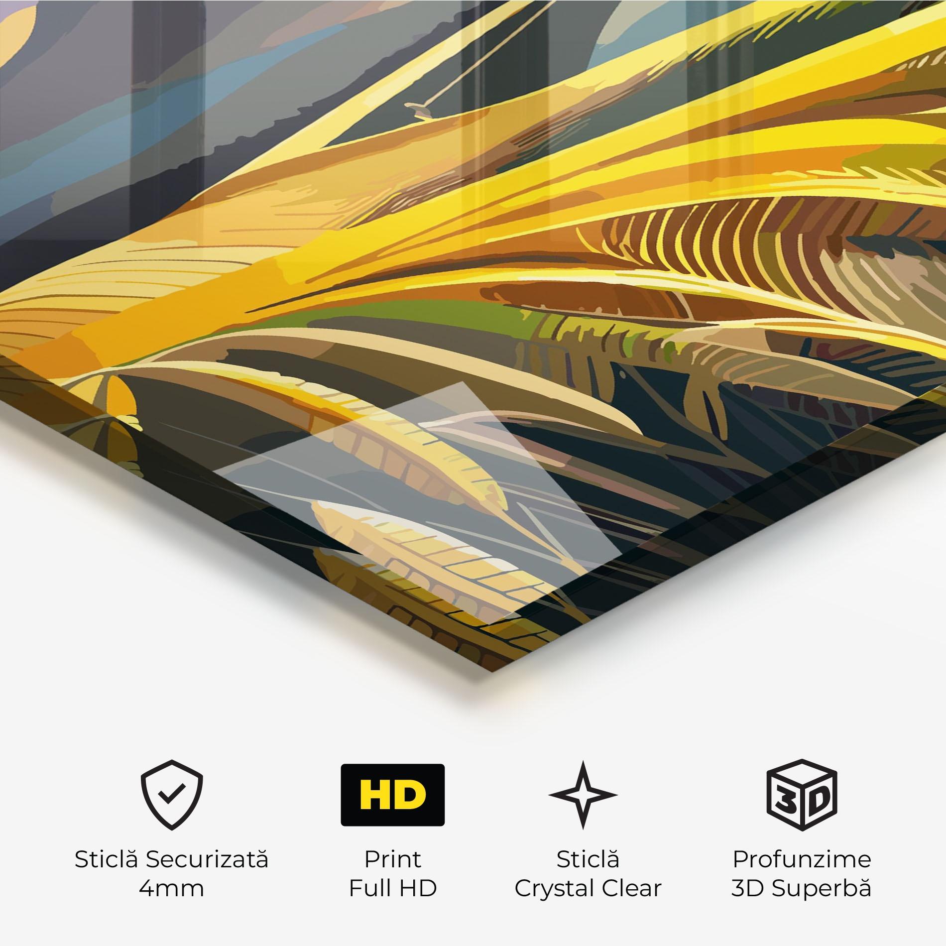 Tablou Sticla Yellow Field Tower mockup 3