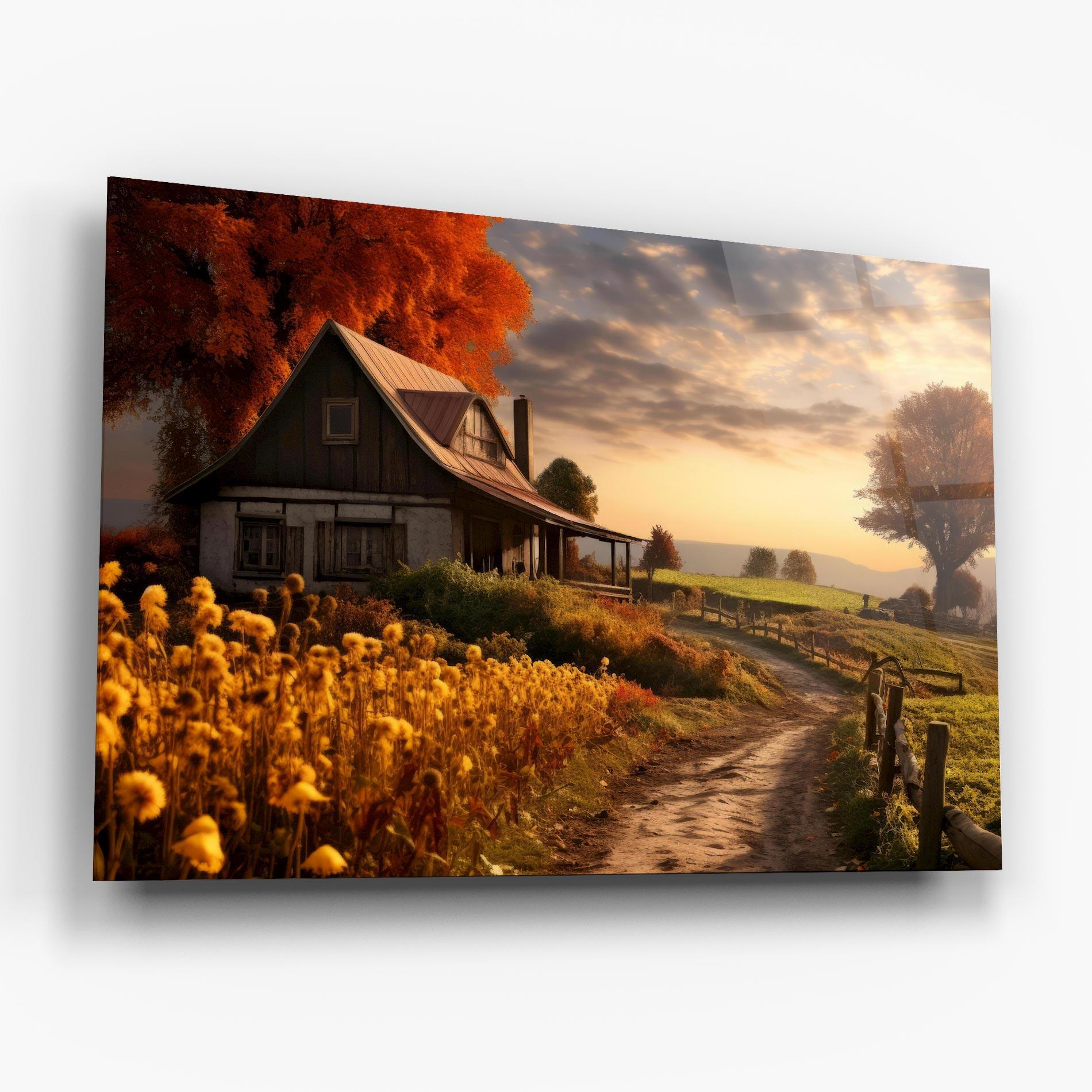Tablou Sticla Autumn Farm House mockup 6