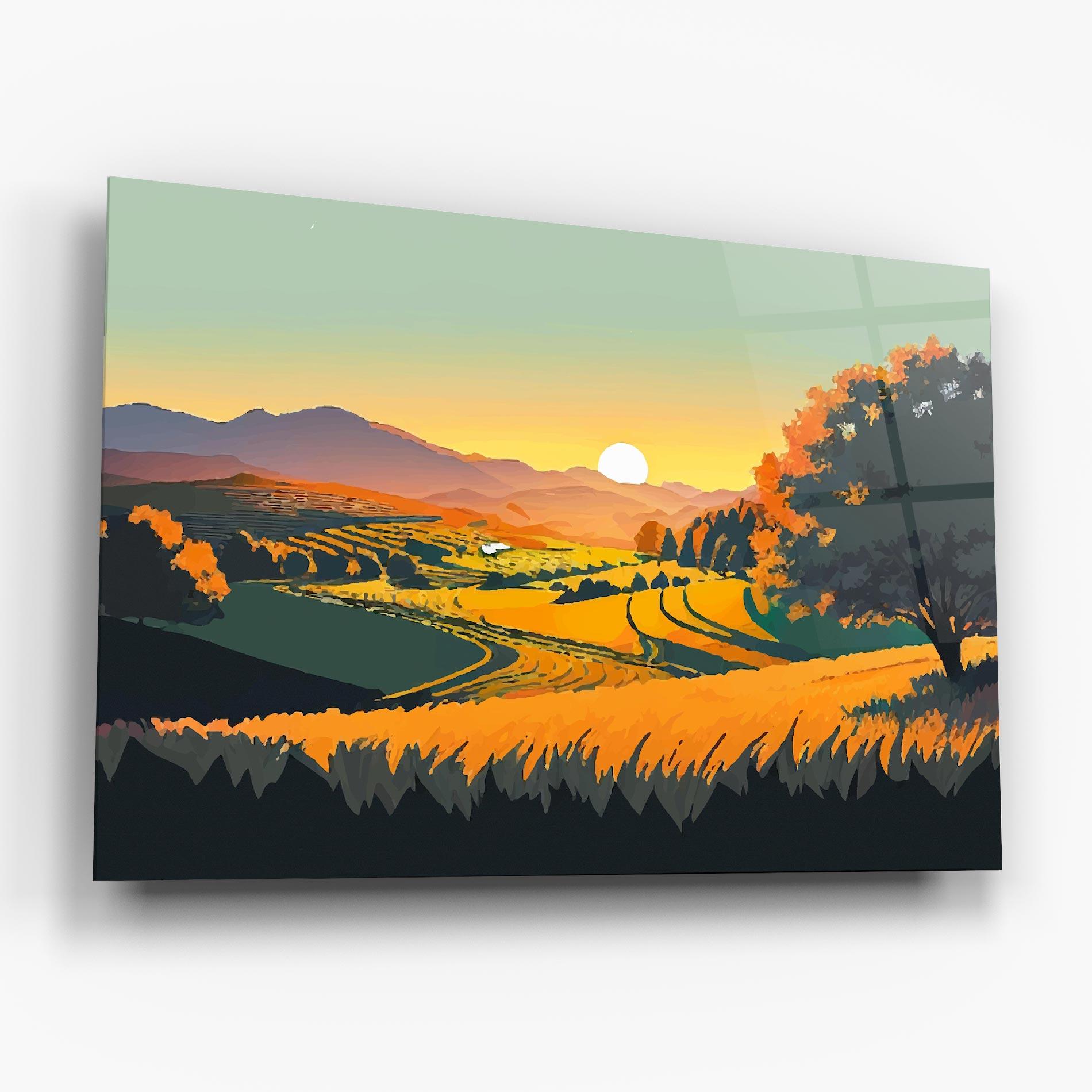 Tablou Sticla Rural Sunset Field mockup 6