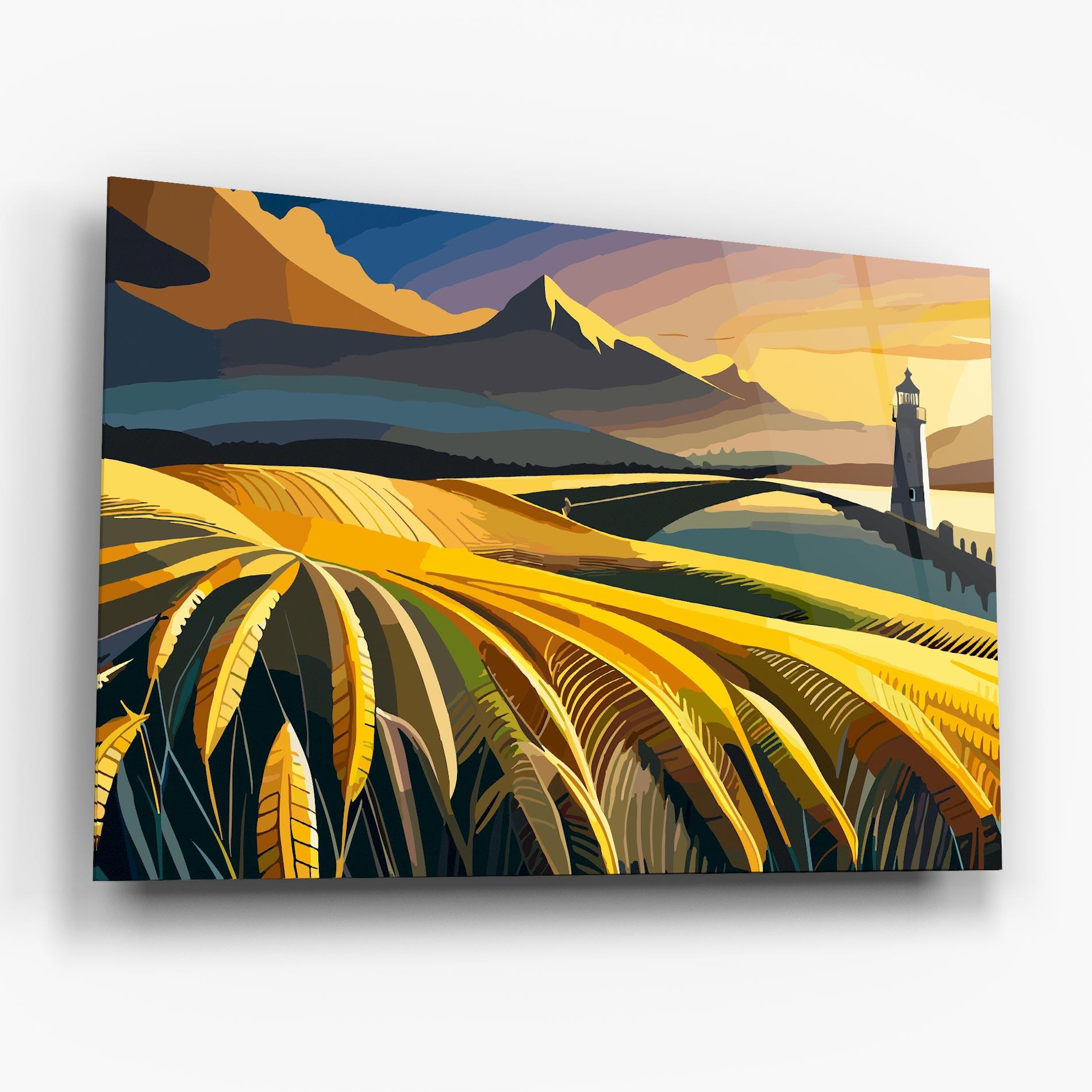 Tablou Sticla Yellow Field Tower mockup 6