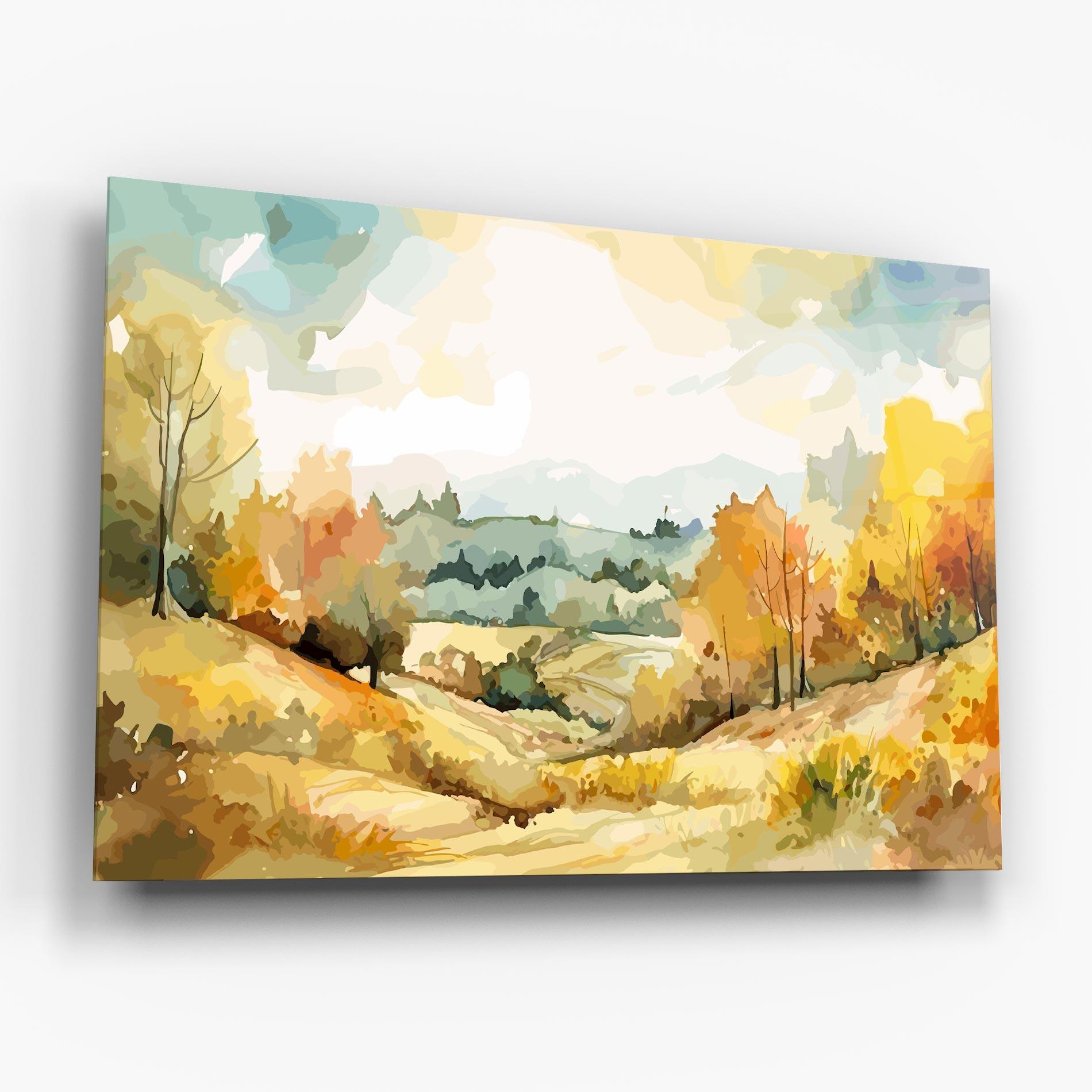 Tablou Sticla Yellow Rural Trees mockup 6