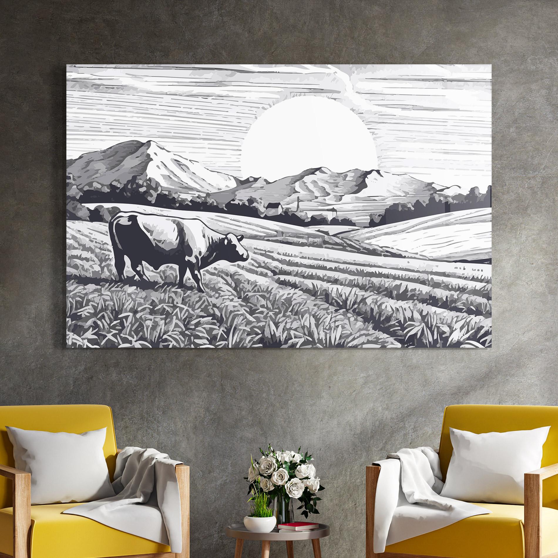 Tablou Sticla Cow Grey Ink mockup 4