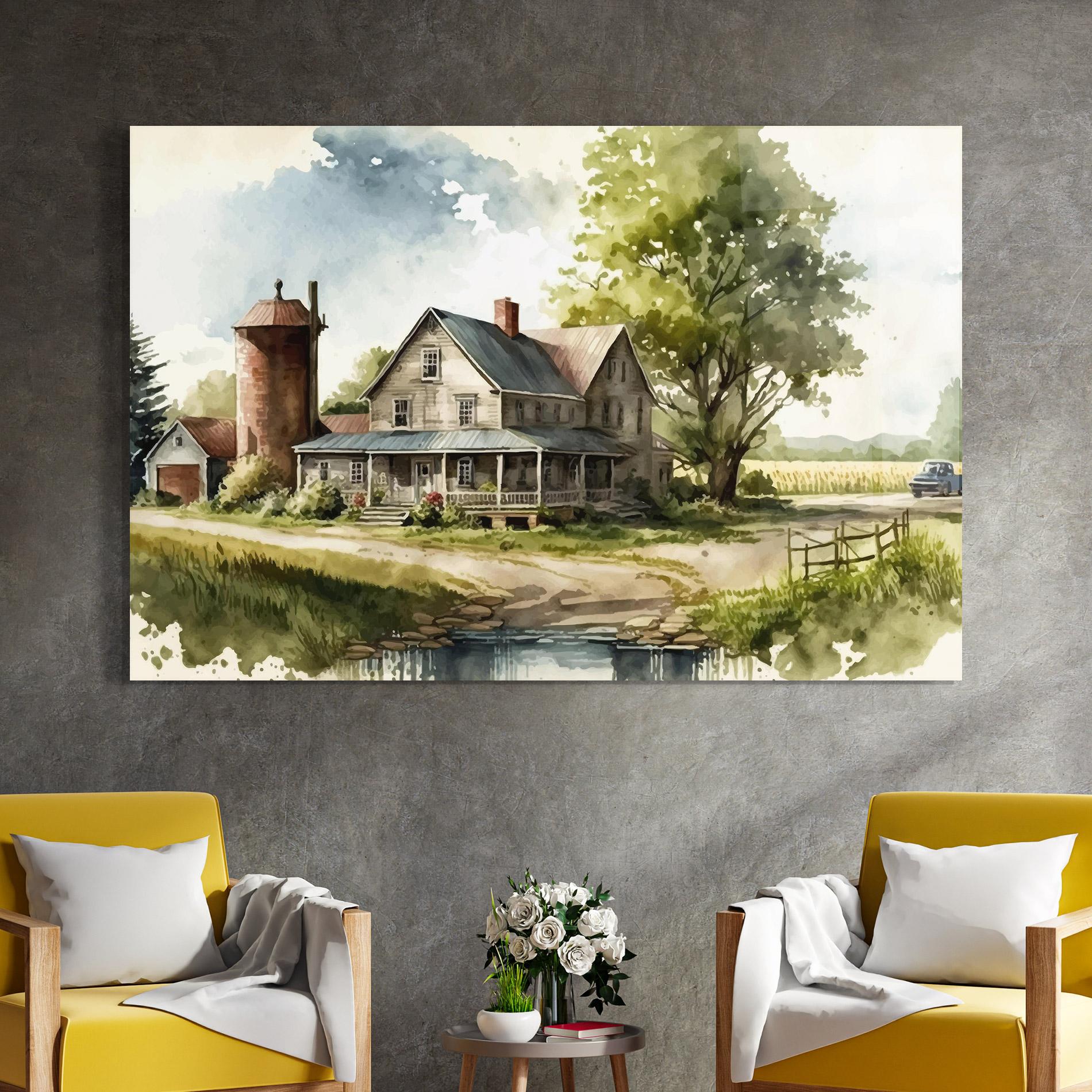 Tablou Sticla Farm Blue Car mockup 4