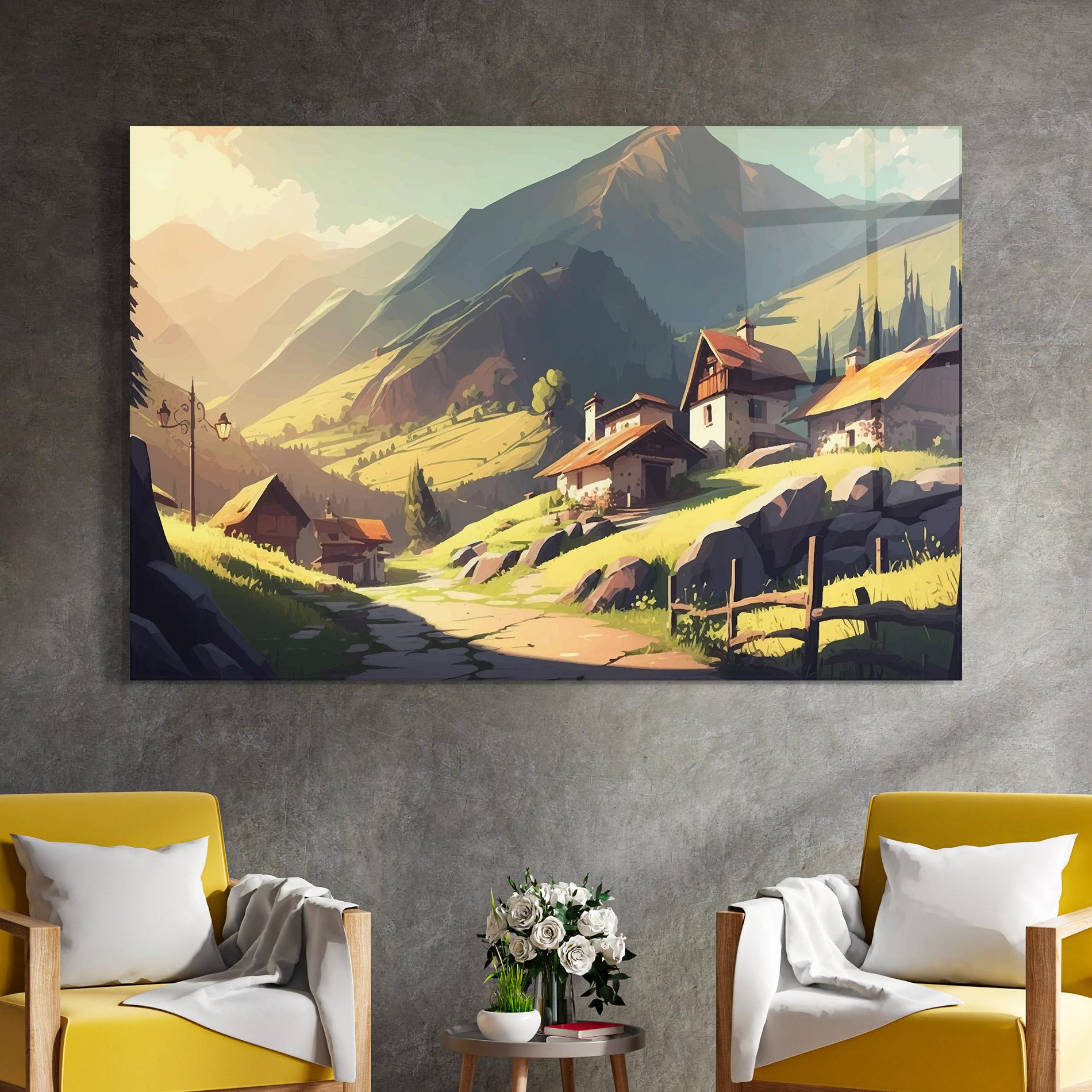 Tablou Sticla Grassy Mountain View mockup 4