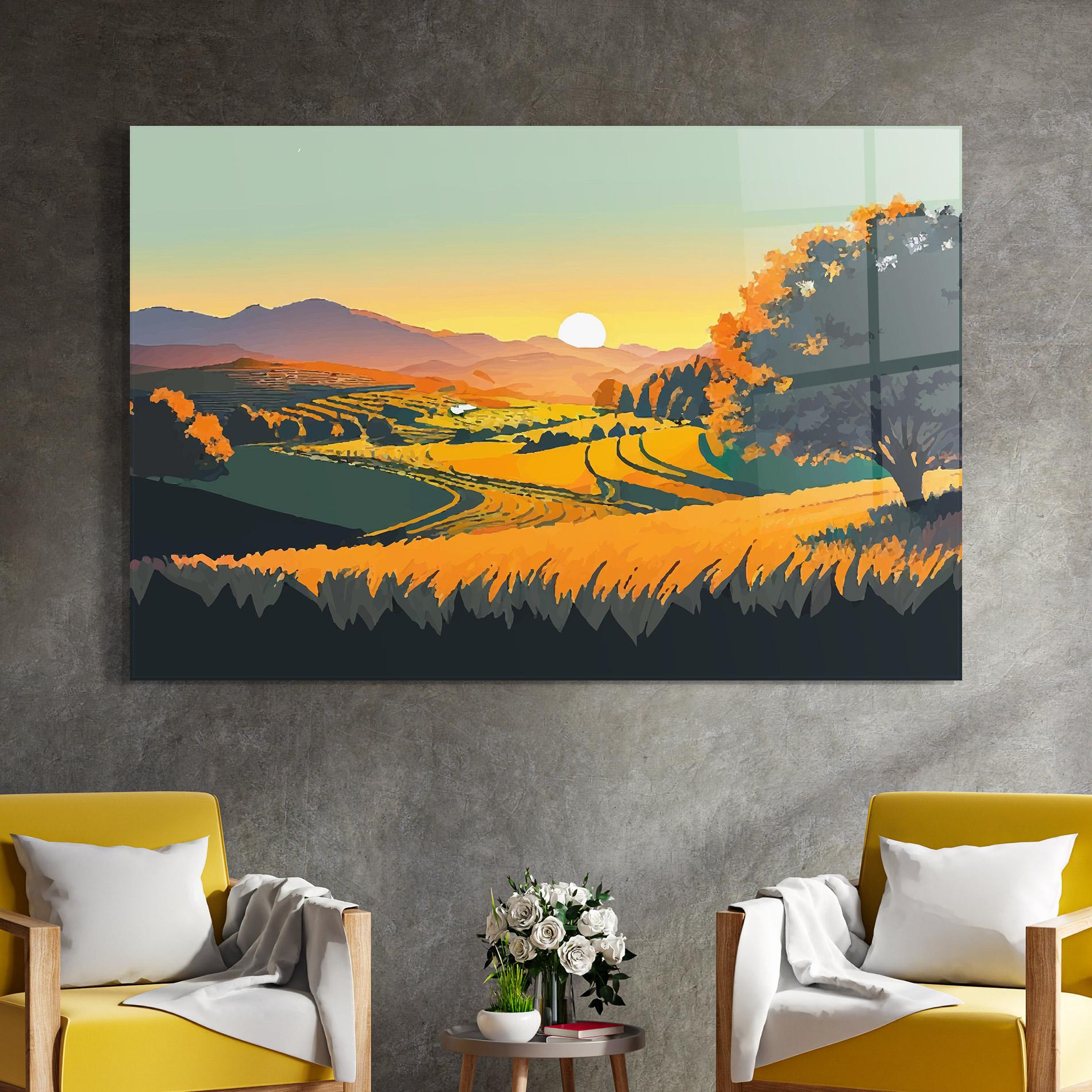 Tablou Sticla Rural Sunset Field mockup 4