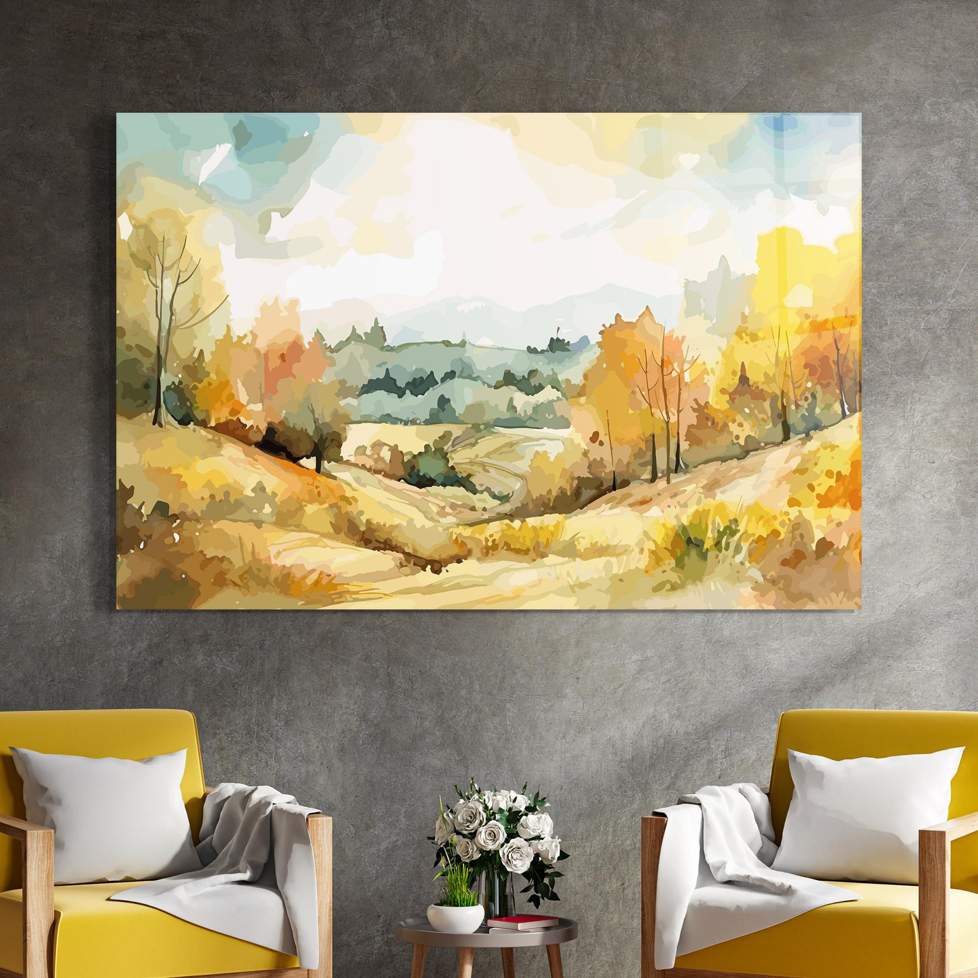 Tablou Sticla Yellow Rural Trees mockup 4