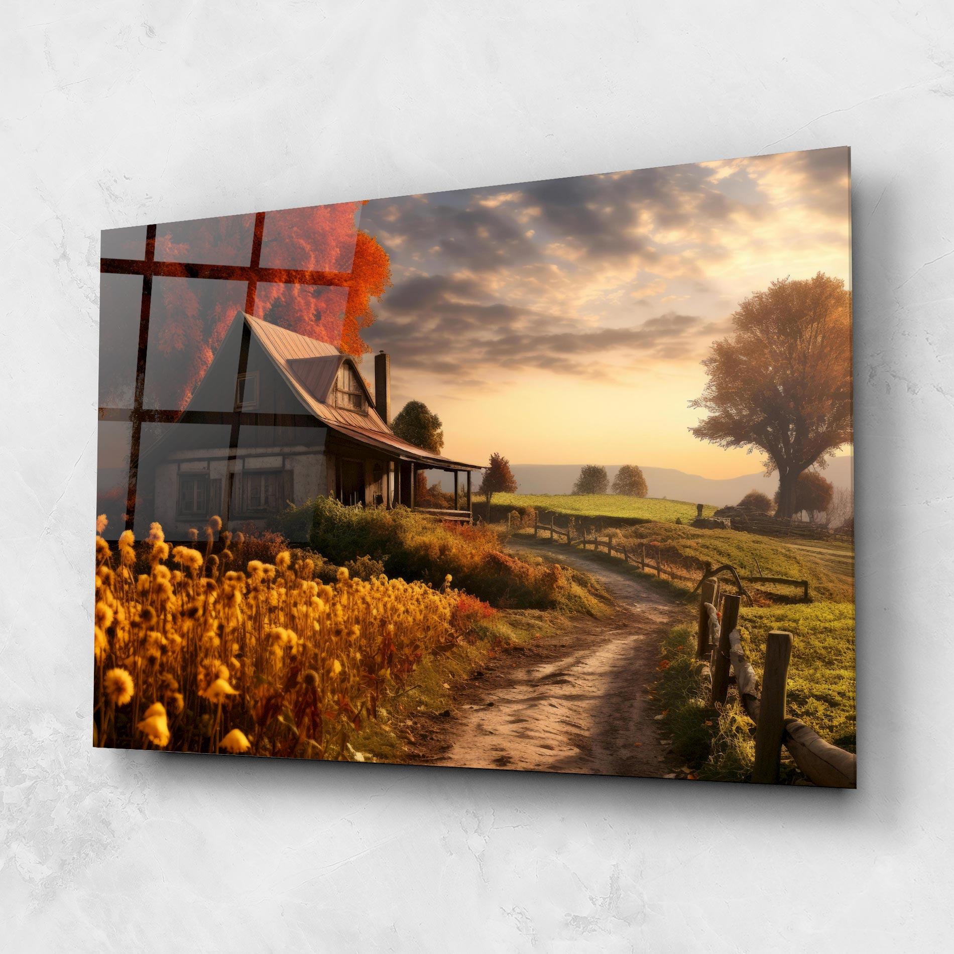 Tablou Sticla Autumn Farm House mockup 1