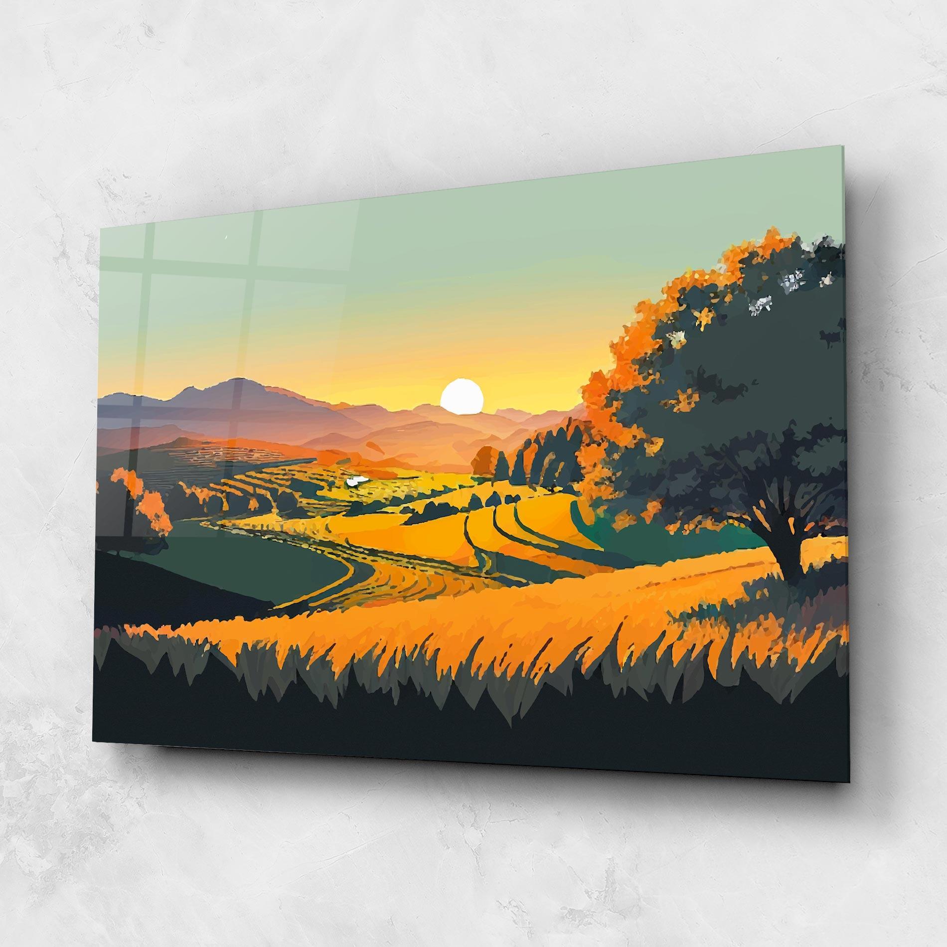 Tablou Sticla Rural Sunset Field mockup 1