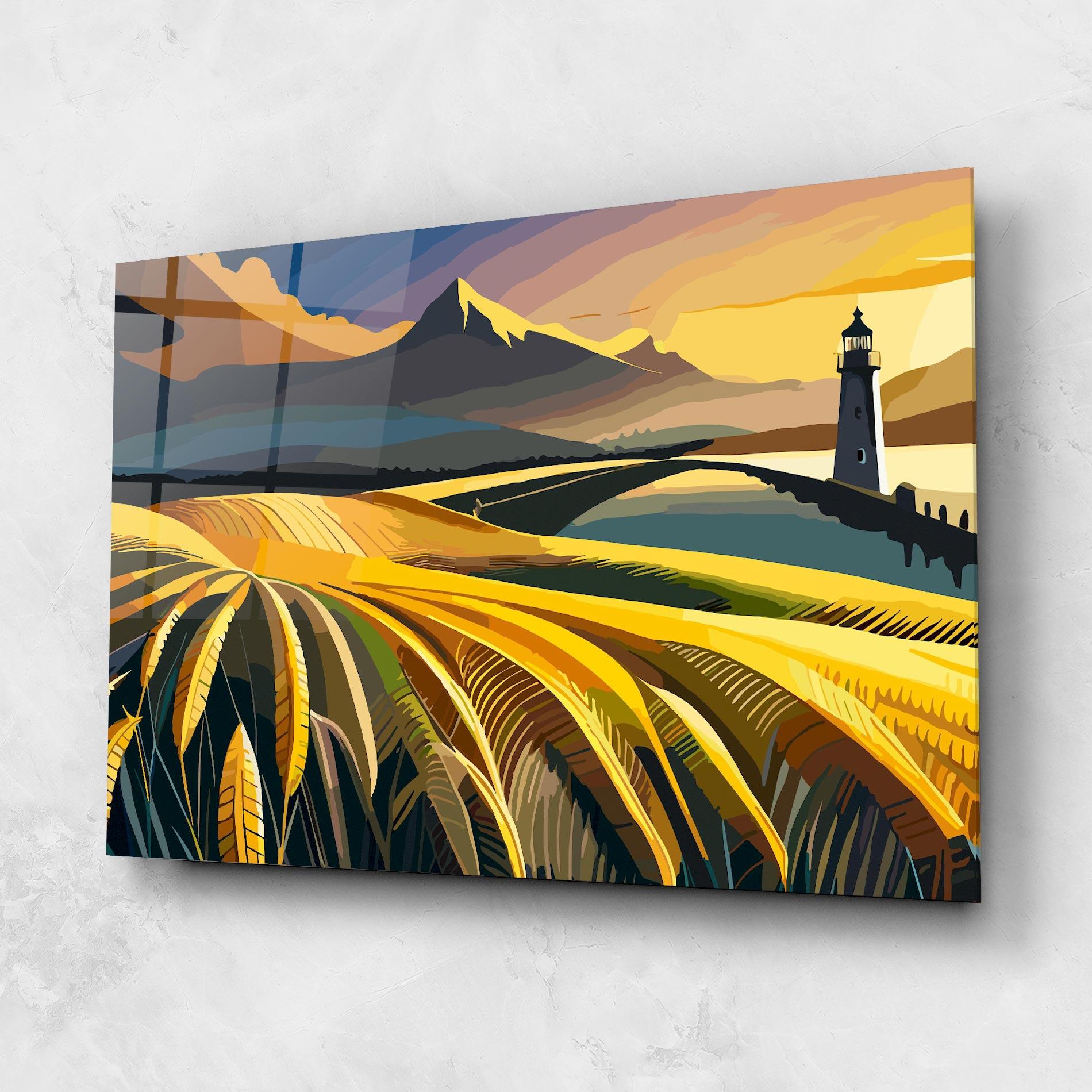Tablou Sticla Yellow Field Tower mockup 1