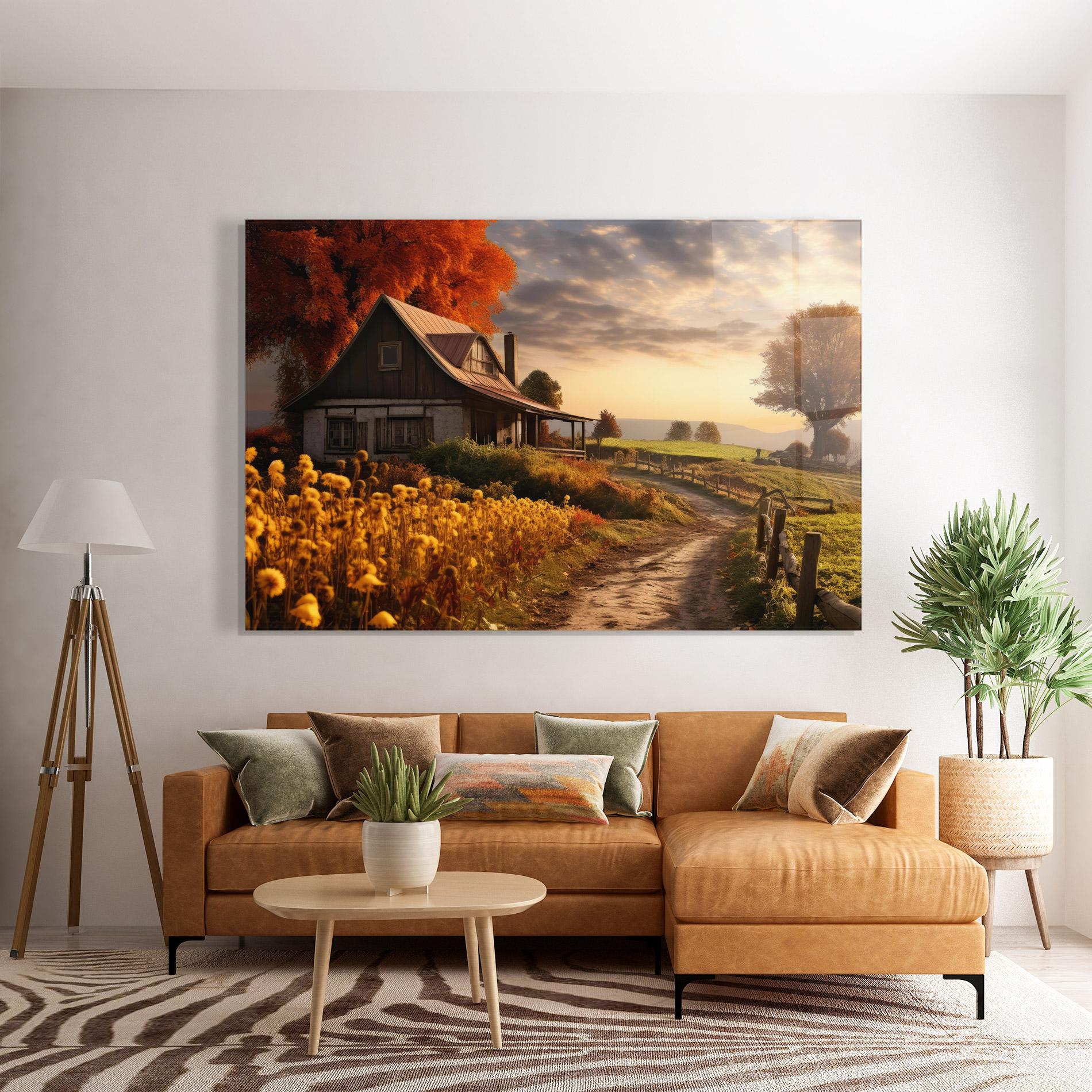 Tablou Sticla Autumn Farm House mockup 7