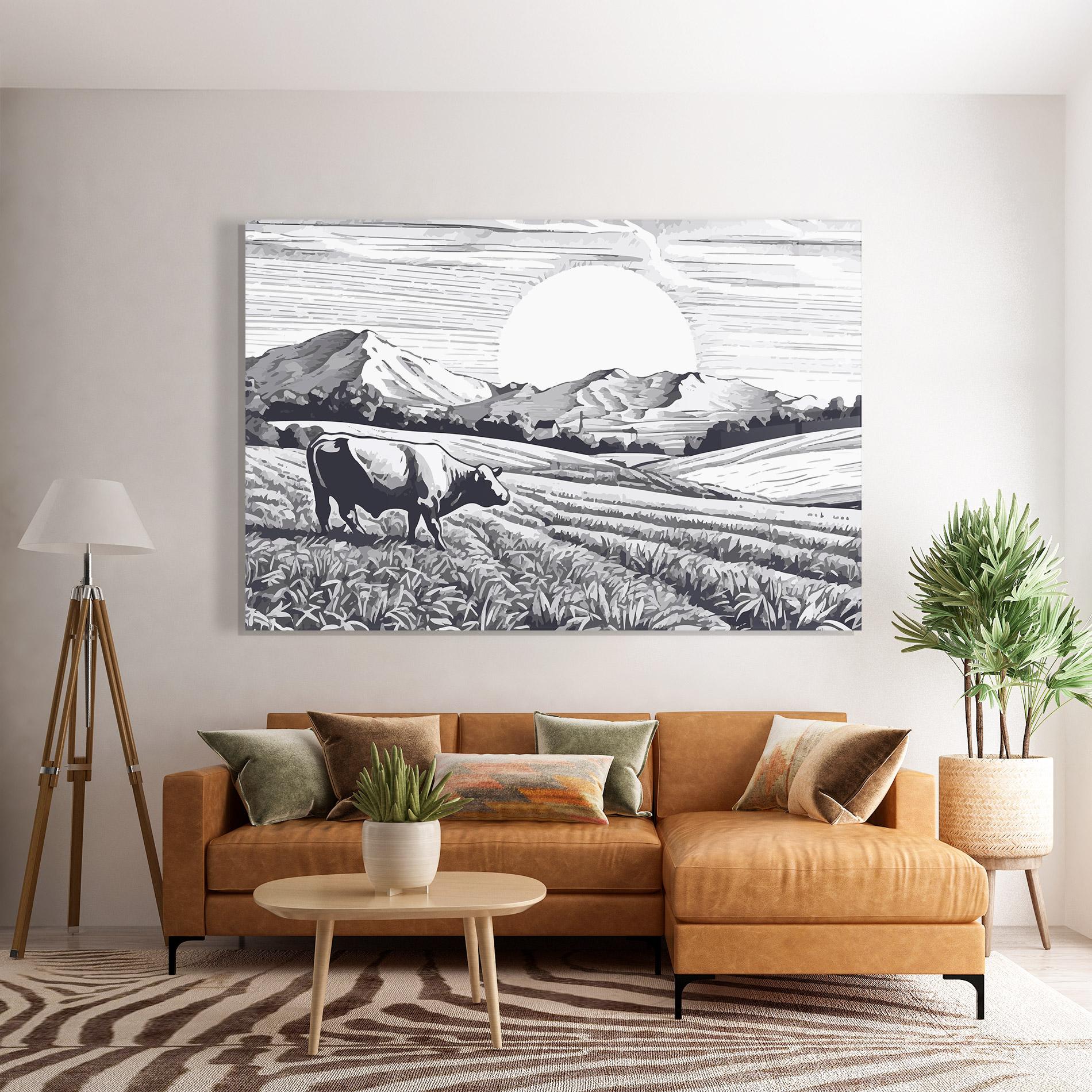 Tablou Sticla Cow Grey Ink mockup 7