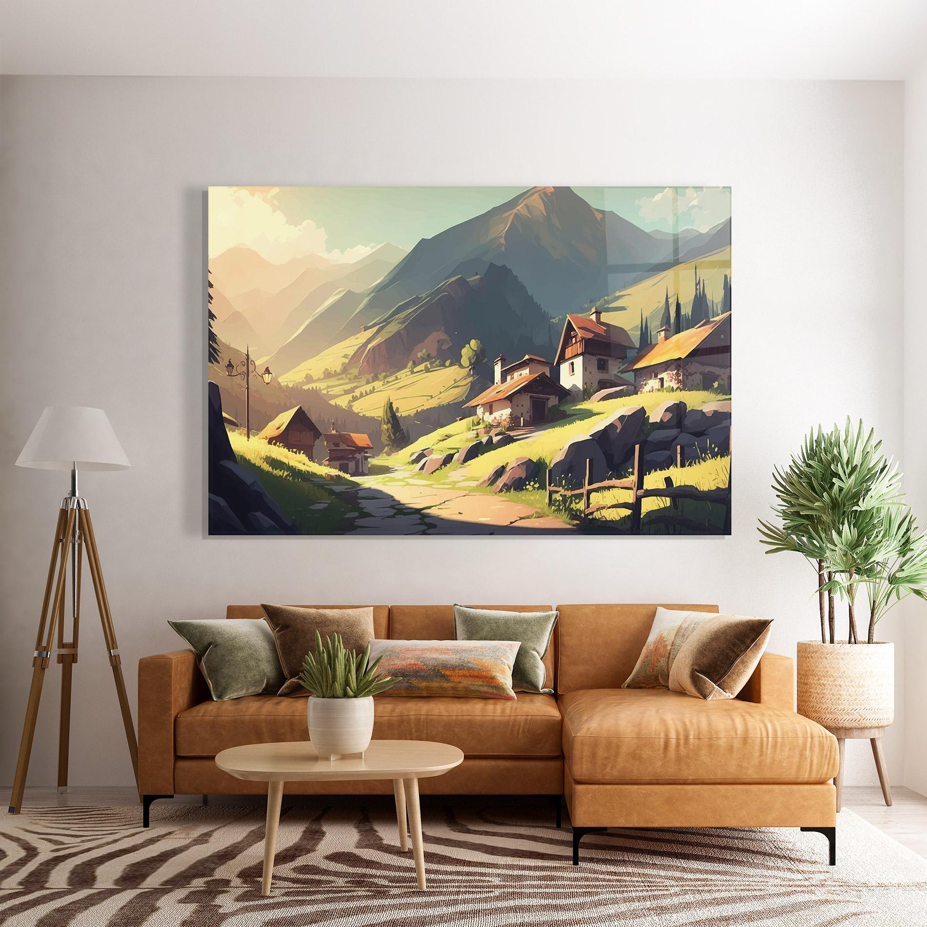 Tablou Sticla Grassy Mountain View mockup 7