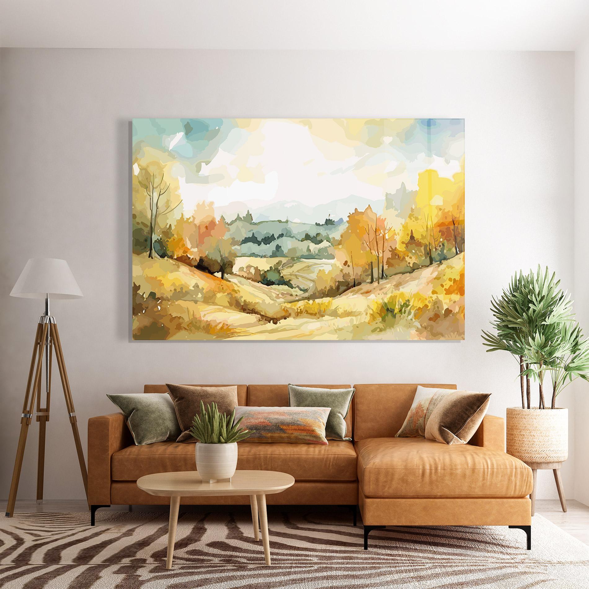 Tablou Sticla Yellow Rural Trees mockup 7