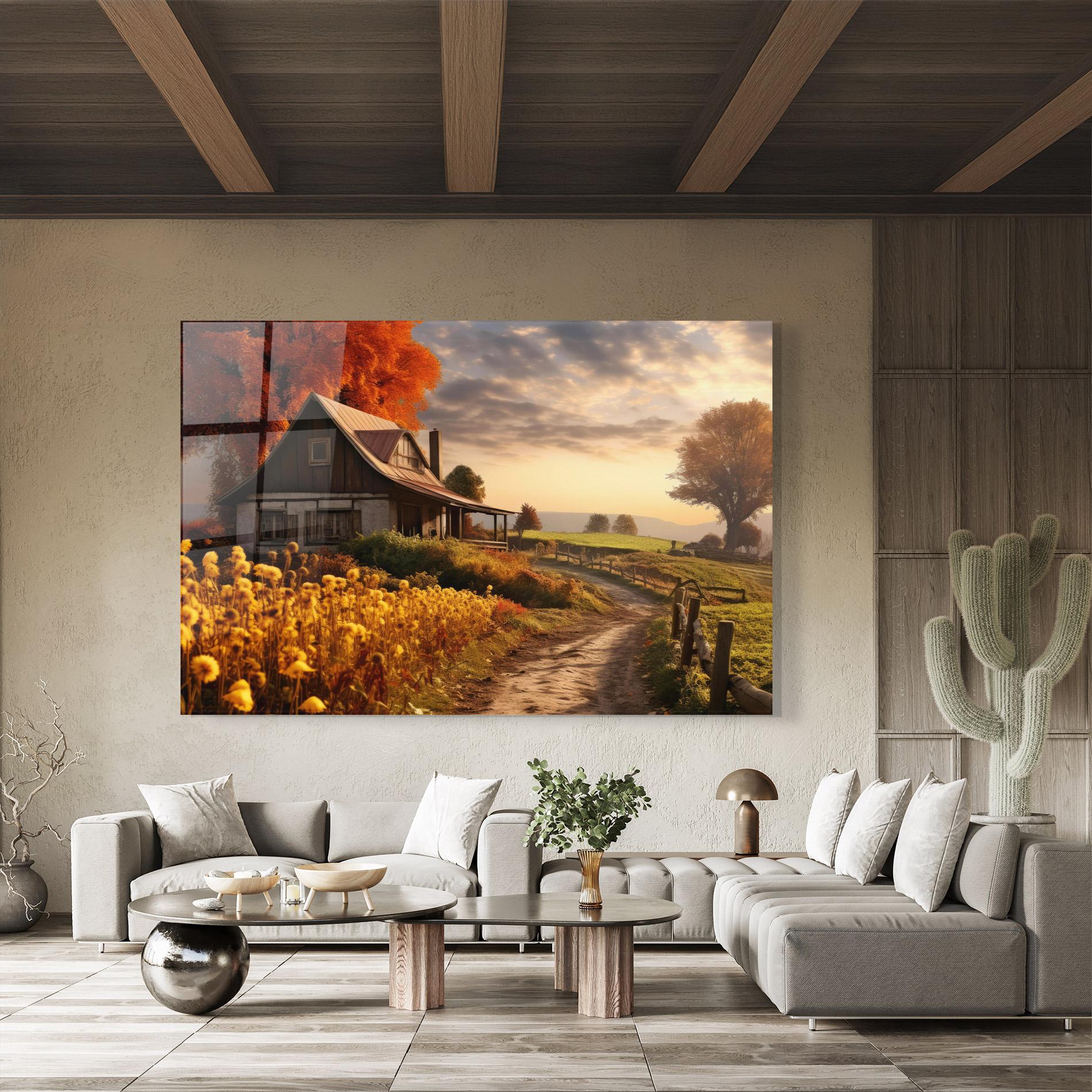Tablou Sticla Autumn Farm House mockup 8