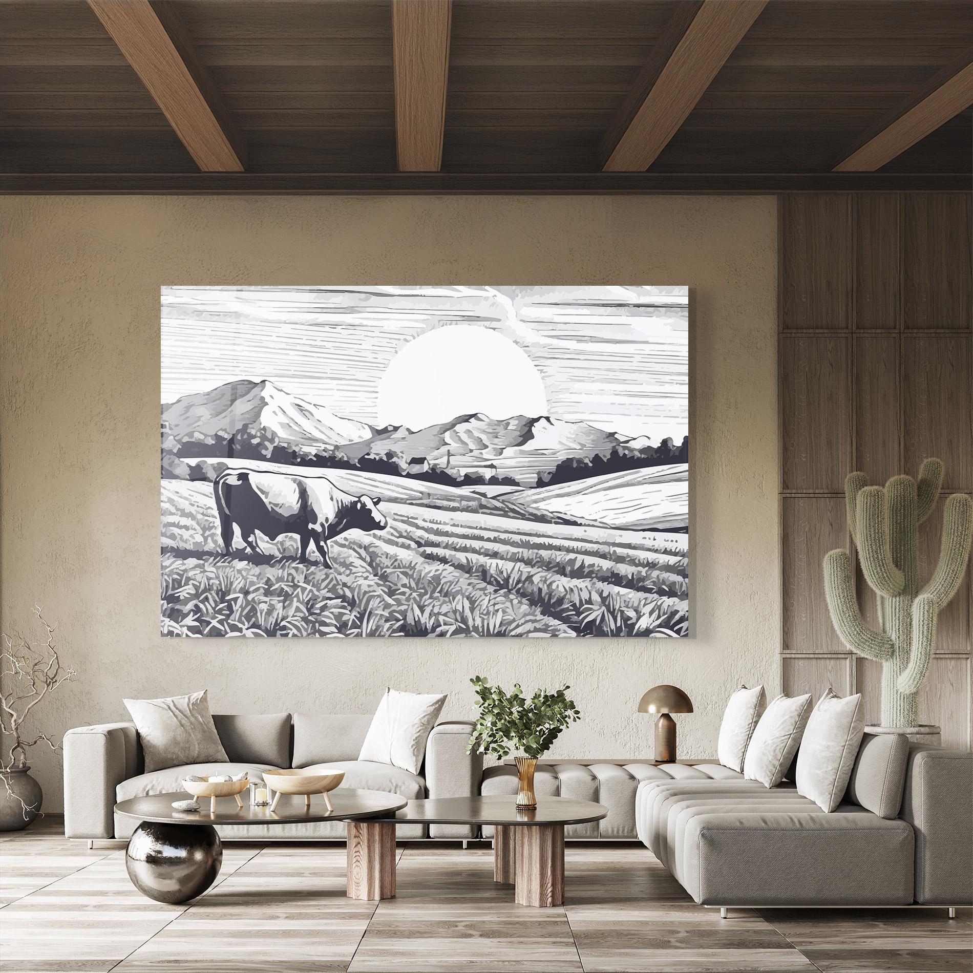 Tablou Sticla Cow Grey Ink mockup 8