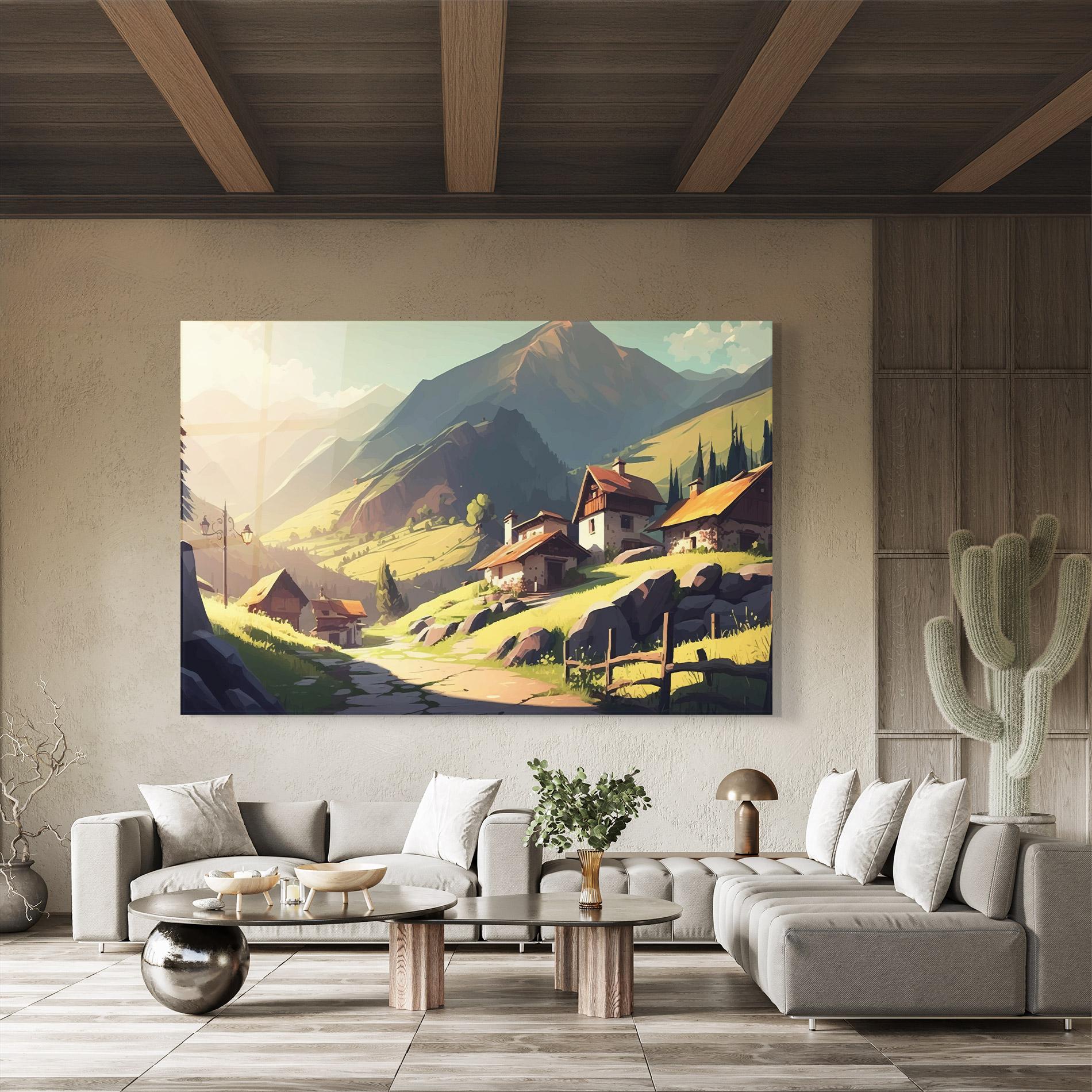 Tablou Sticla Grassy Mountain View mockup 8