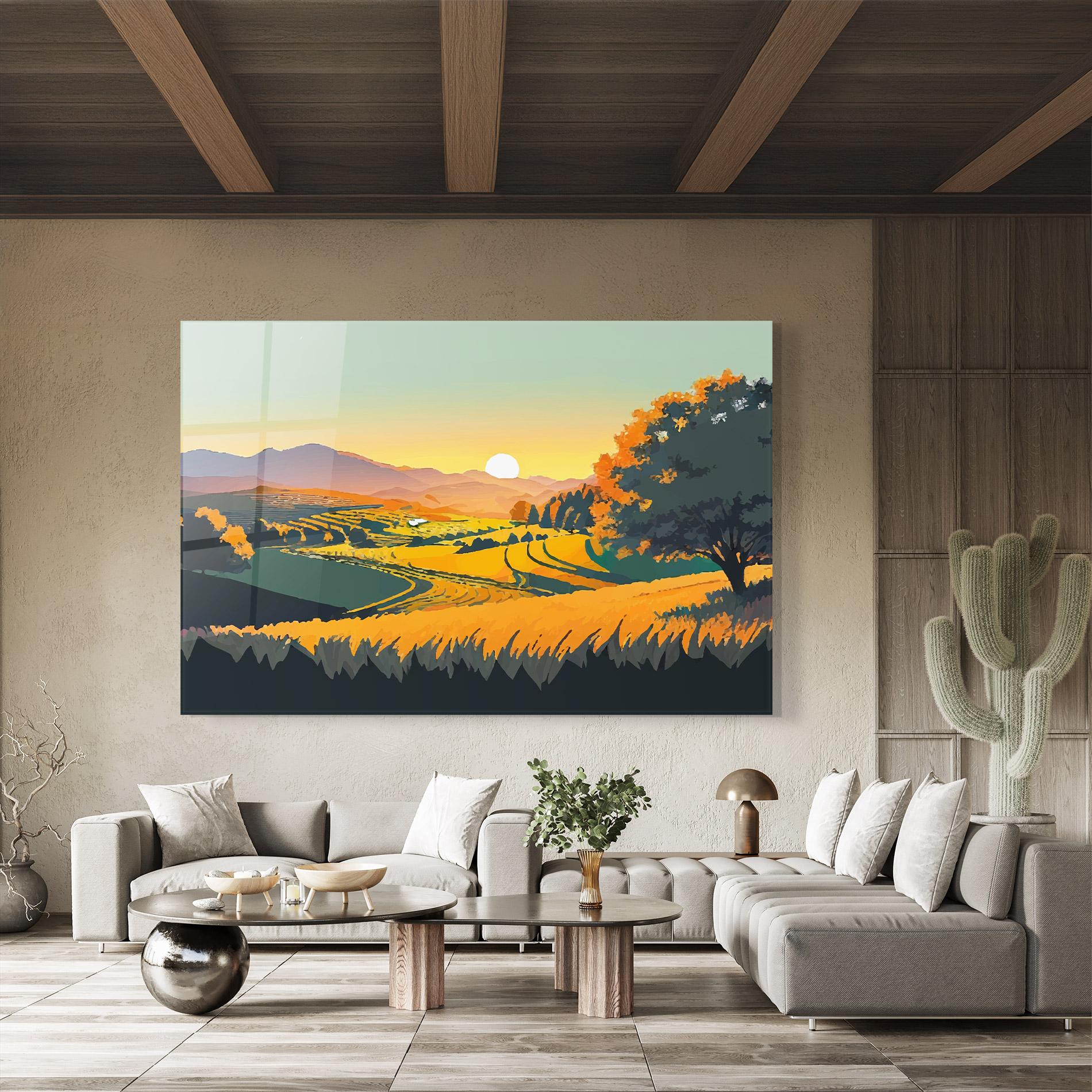 Tablou Sticla Rural Sunset Field mockup 8