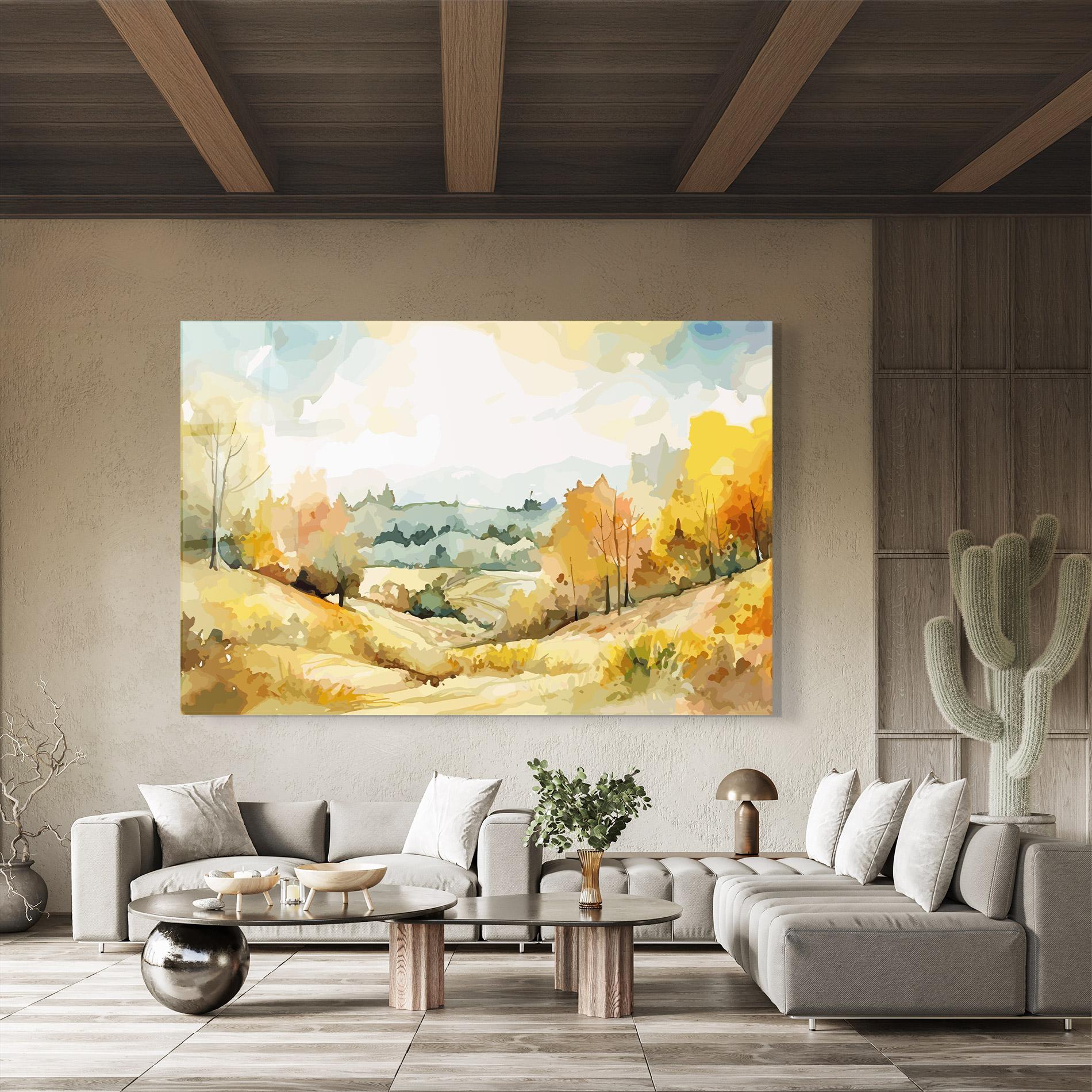 Tablou Sticla Yellow Rural Trees mockup 8