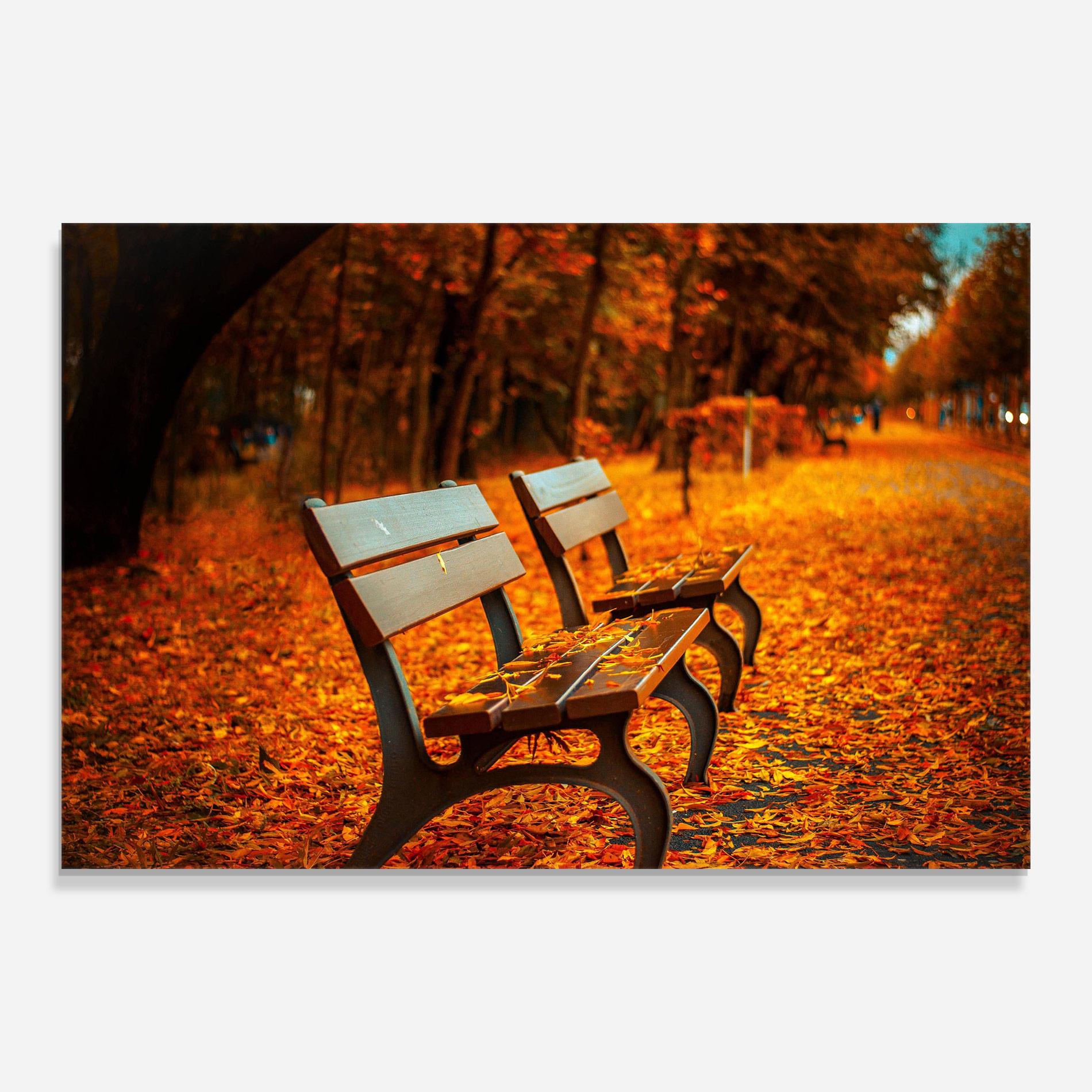 Tablou Sticla Autumn Bench View mockup 0