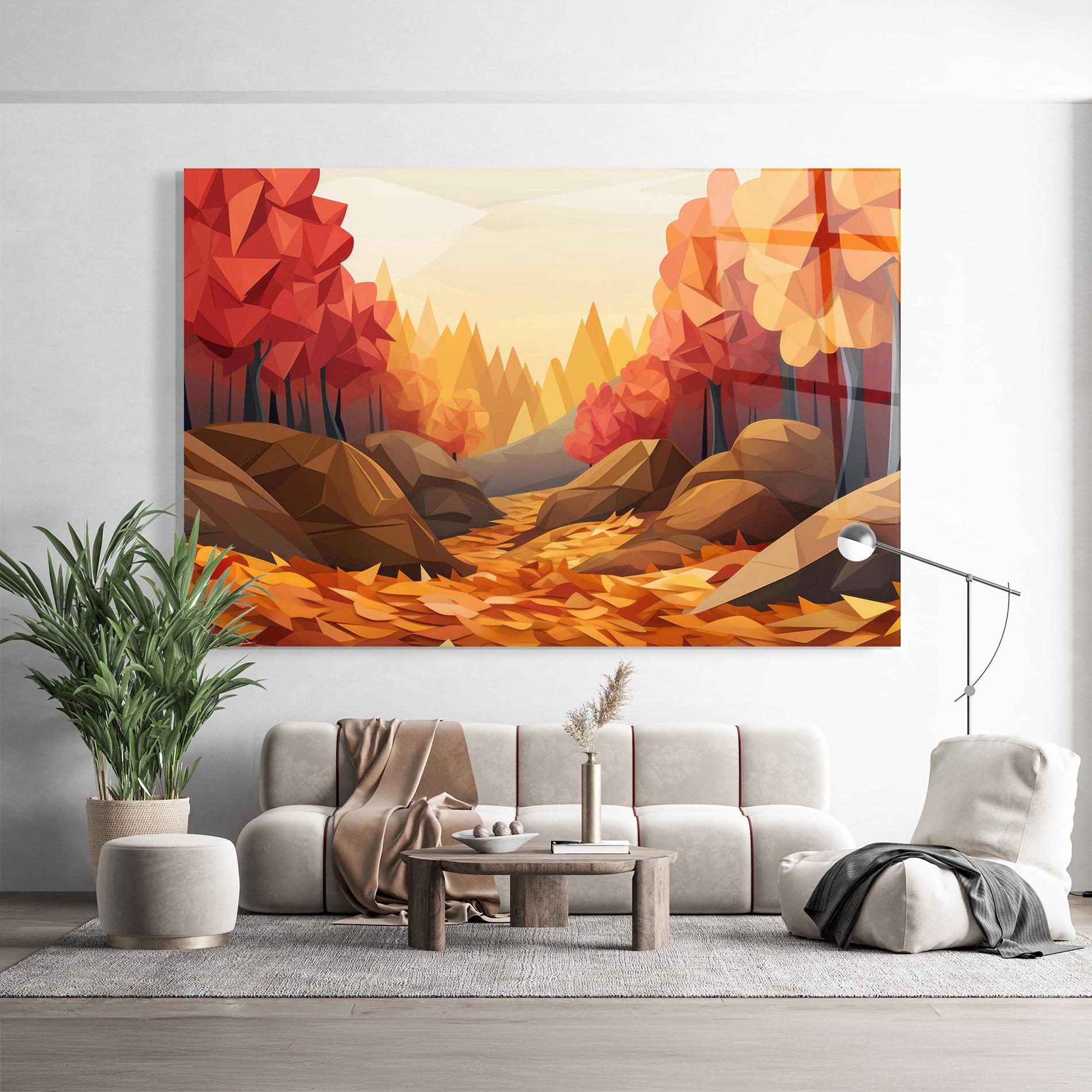 Tablou Sticla Autumn Orange Forest mockup 9