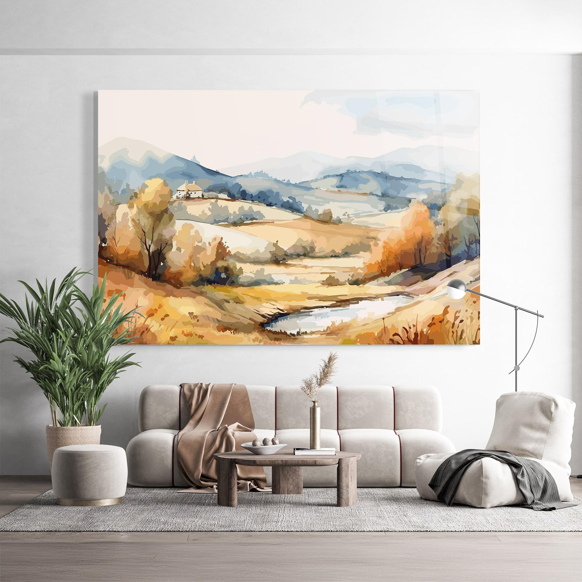 Tablou Sticla Blue Orange Autumn mockup 9