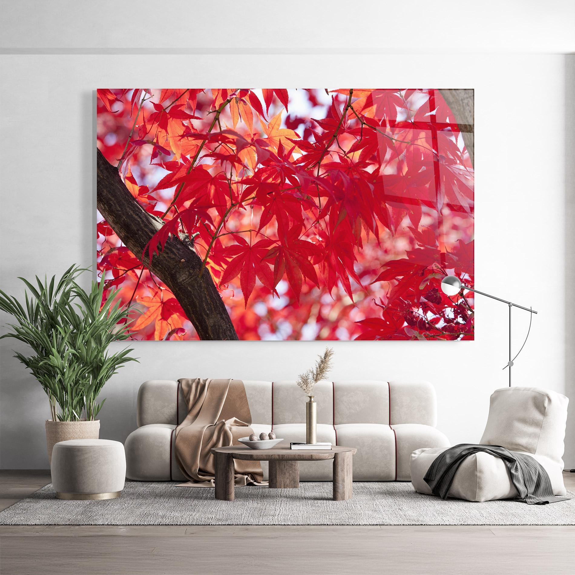 Tablou Sticla Pretty Red Leaves mockup 9