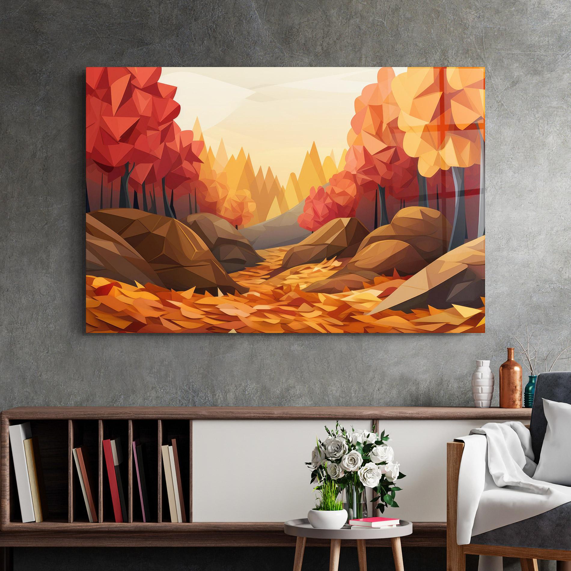 Tablou Sticla Autumn Orange Forest mockup 2