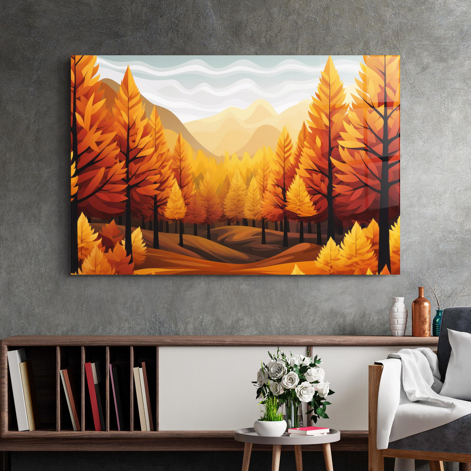 Tablou Sticla Autumn Trees Orange mockup 2
