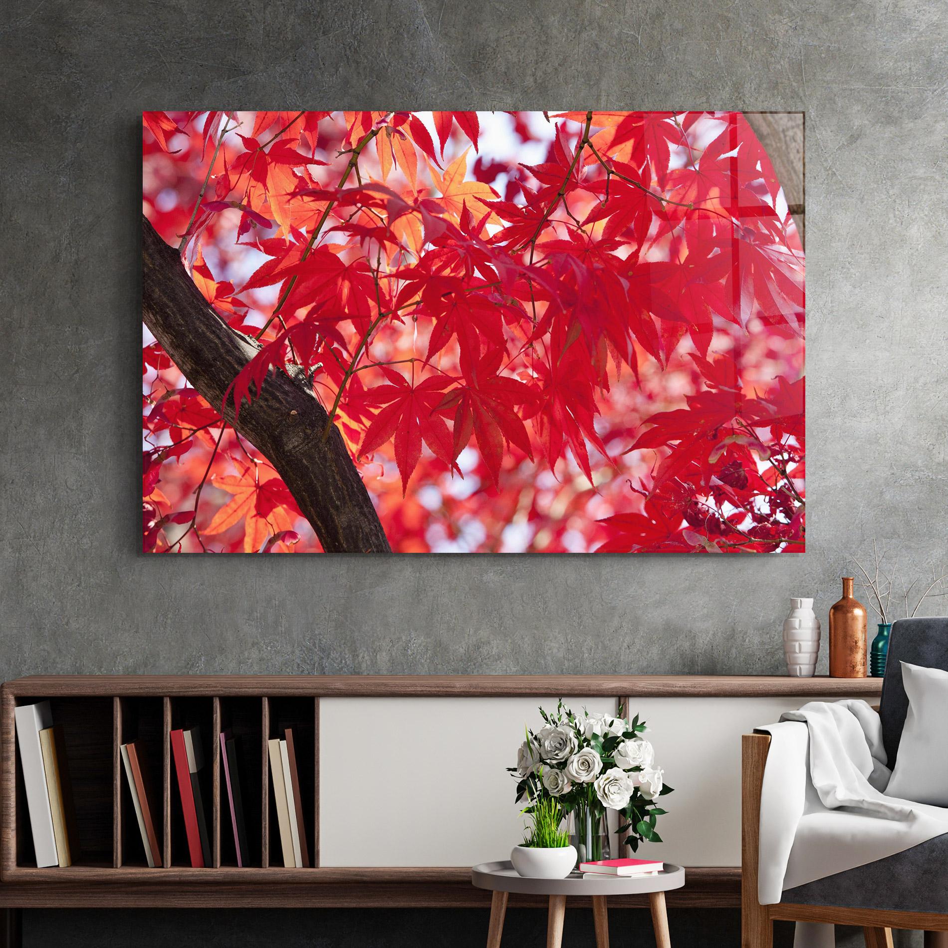 Tablou Sticla Pretty Red Leaves mockup 2