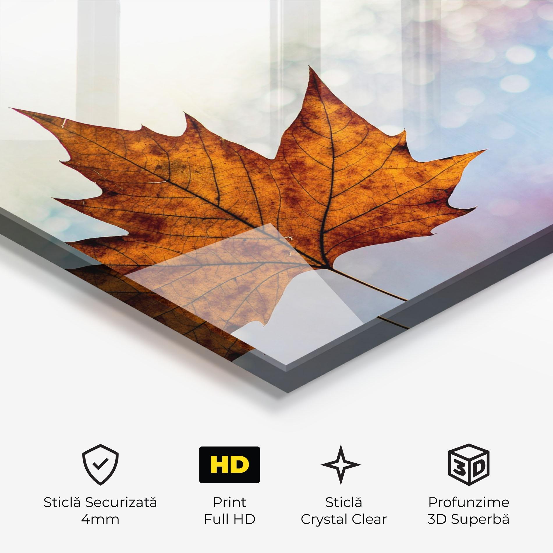 Tablou Sticla Brown Orange Leaf mockup 3