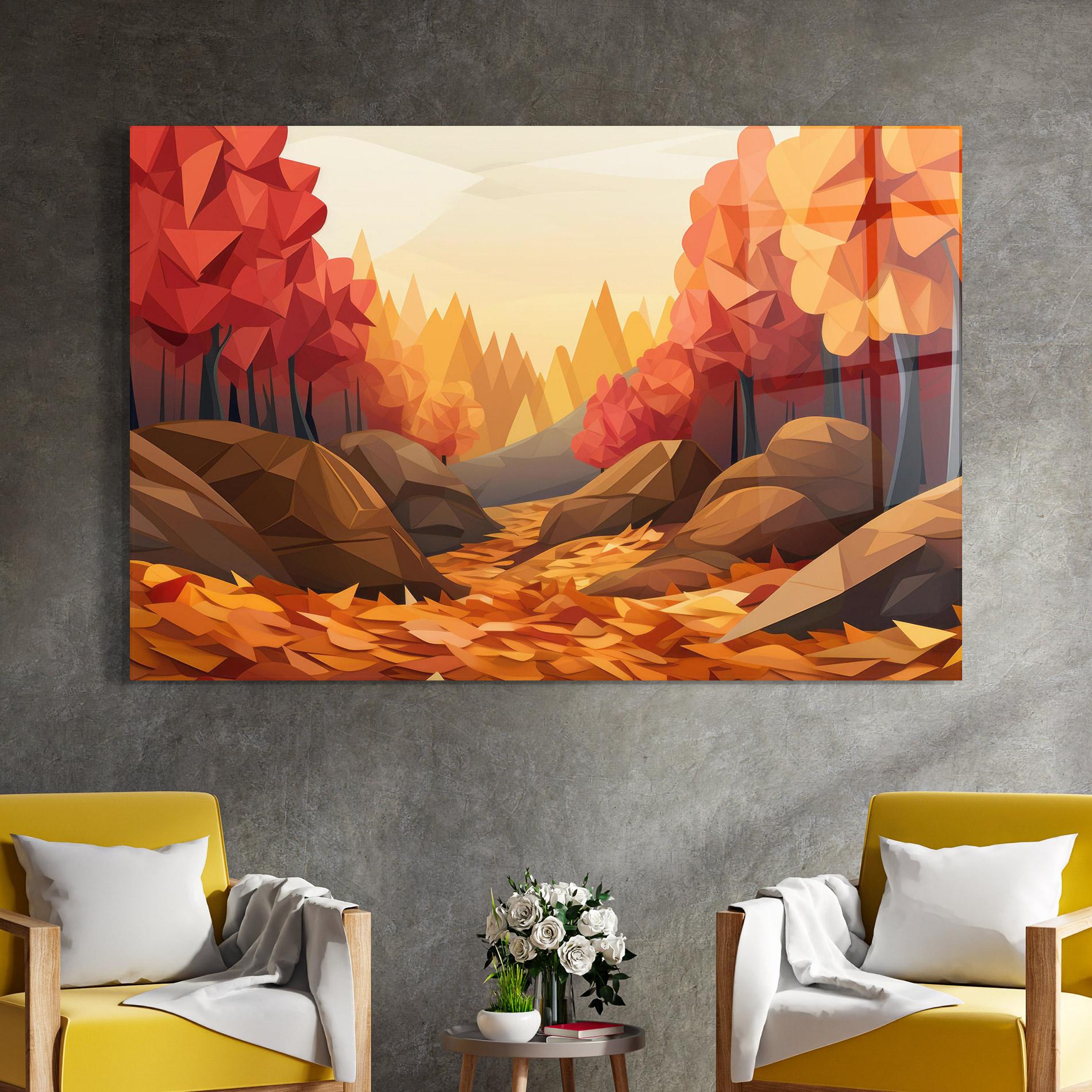Tablou Sticla Autumn Orange Forest mockup 4