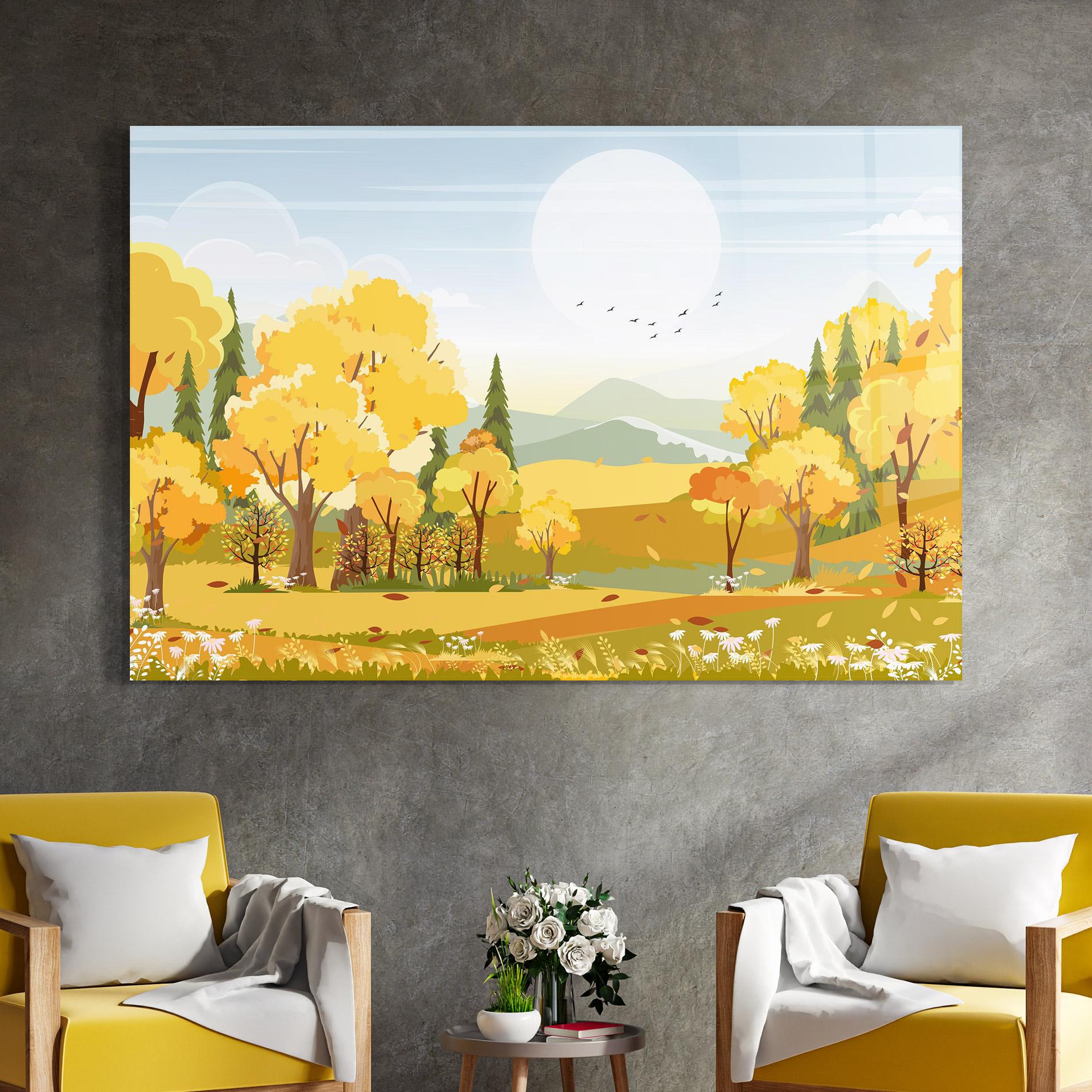 Tablou Sticla Autumn Yellow View mockup 4