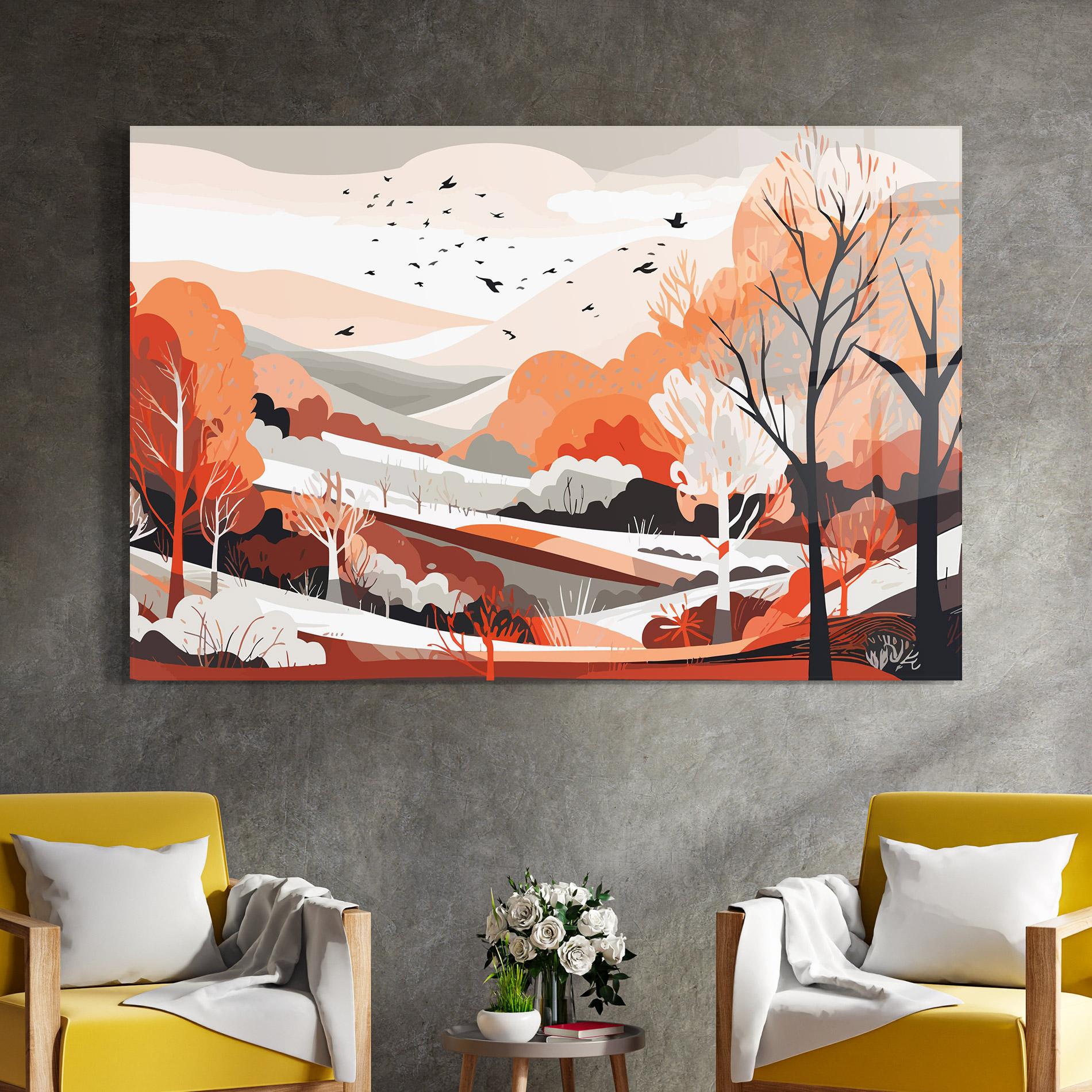 Tablou Sticla Grey Orange Autumn mockup 4