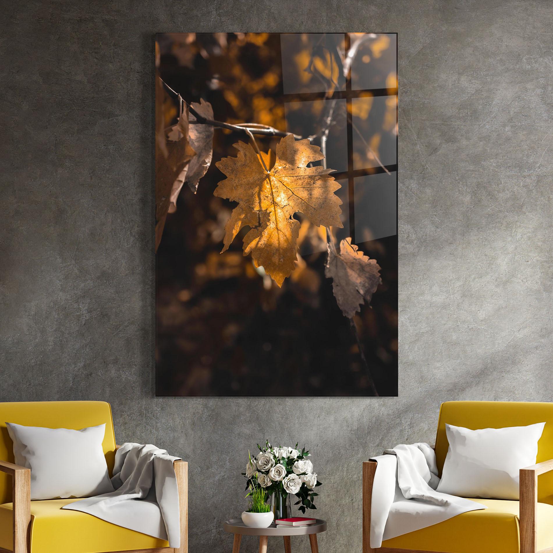 Tablou Sticla Autumn Brown Leaf mockup 4