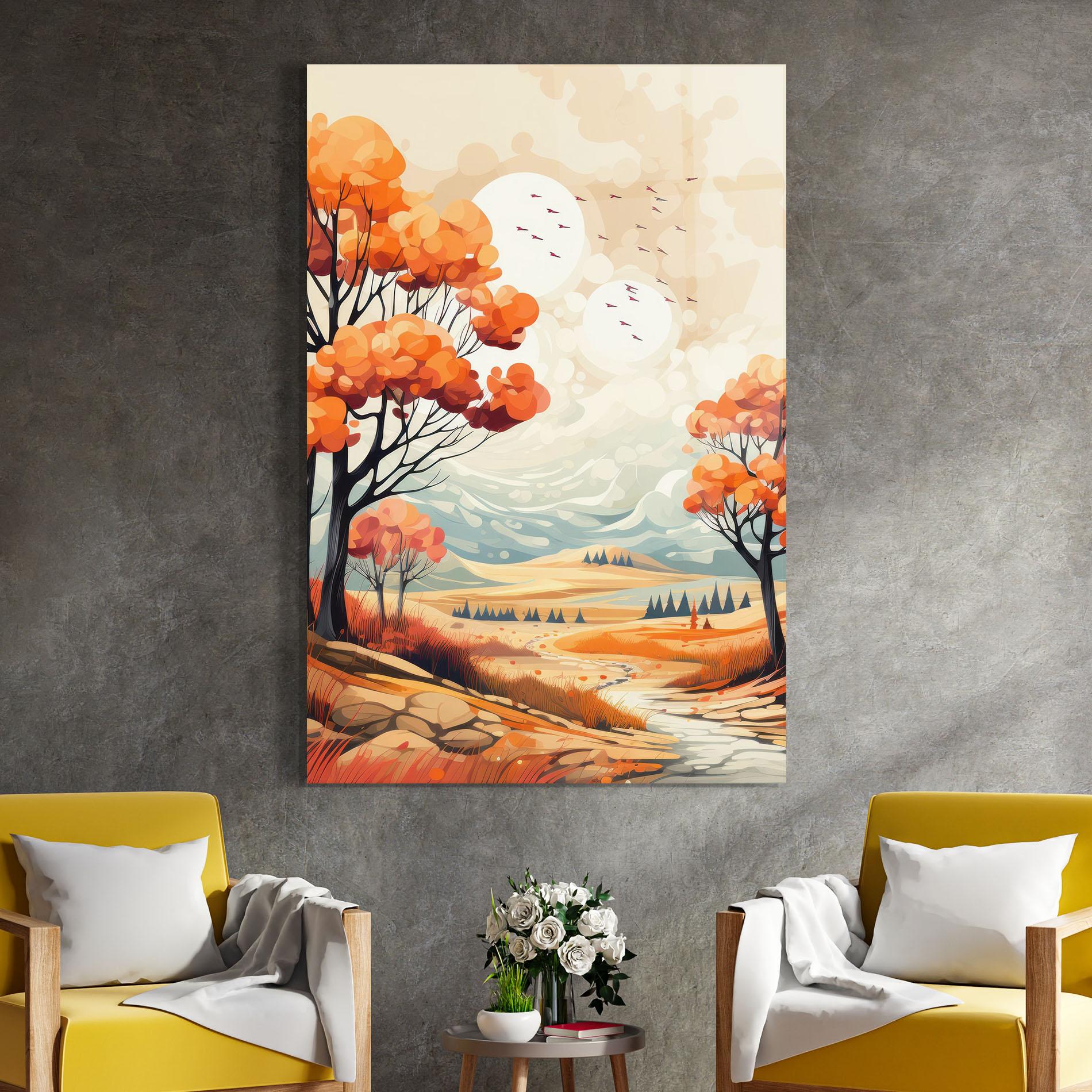 Tablou Sticla Autumn Tree Painting mockup 4