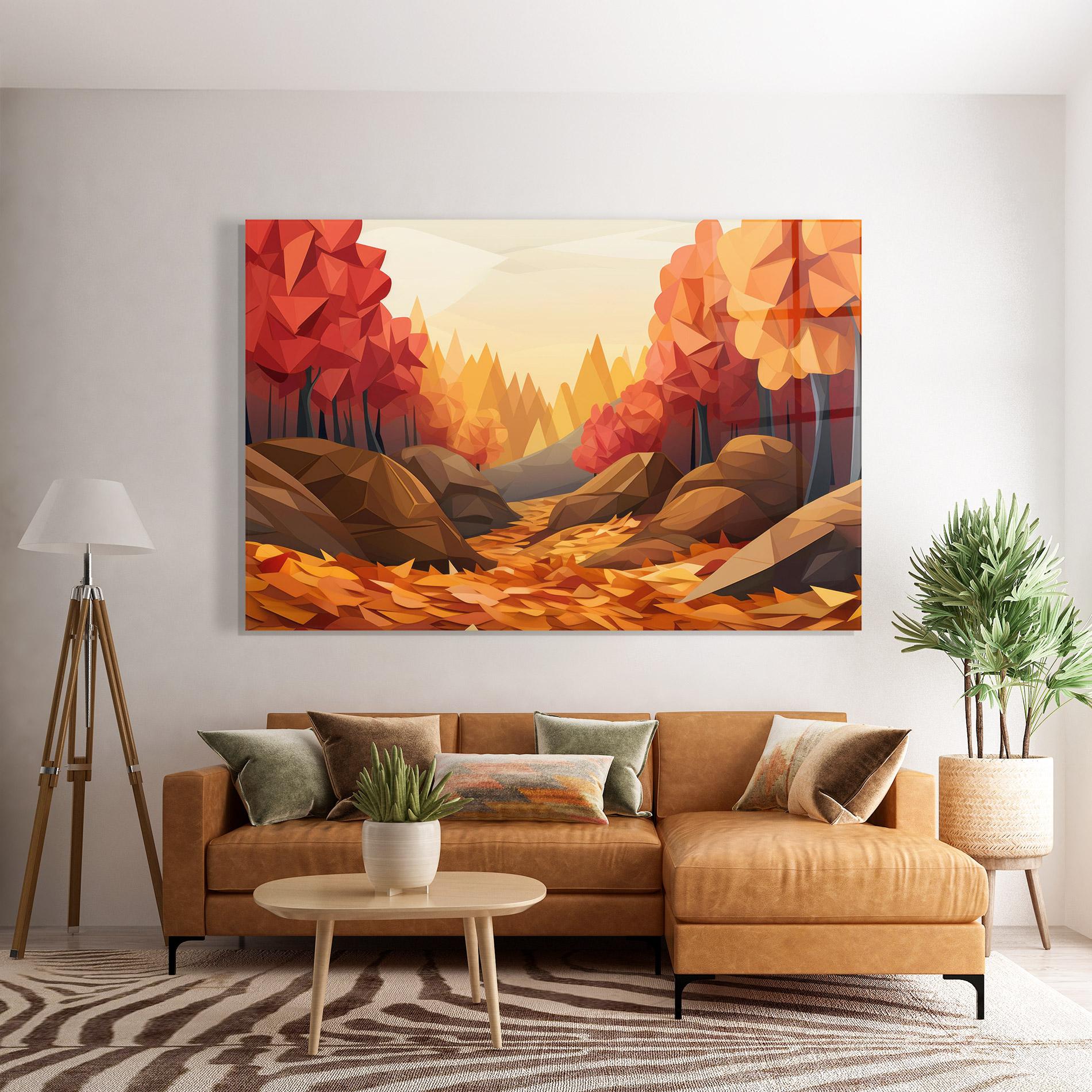 Tablou Sticla Autumn Orange Forest mockup 7
