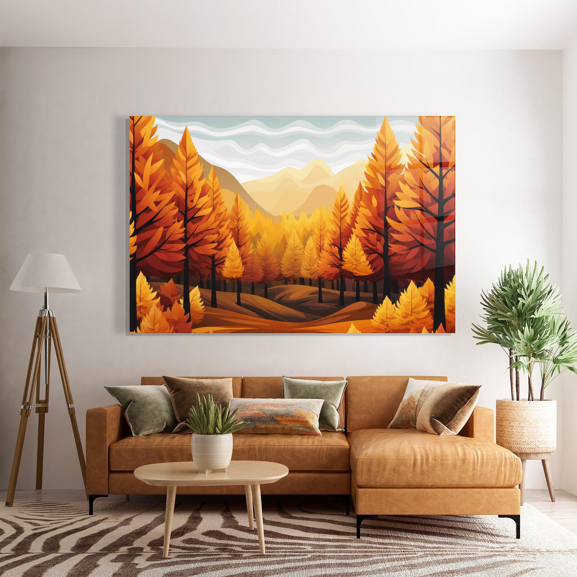Tablou Sticla Autumn Trees Orange mockup 7