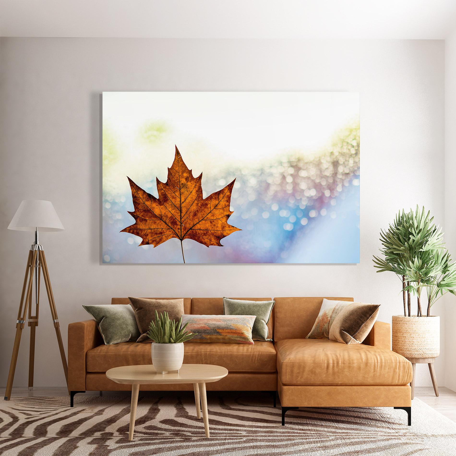 Tablou Sticla Brown Orange Leaf mockup 7