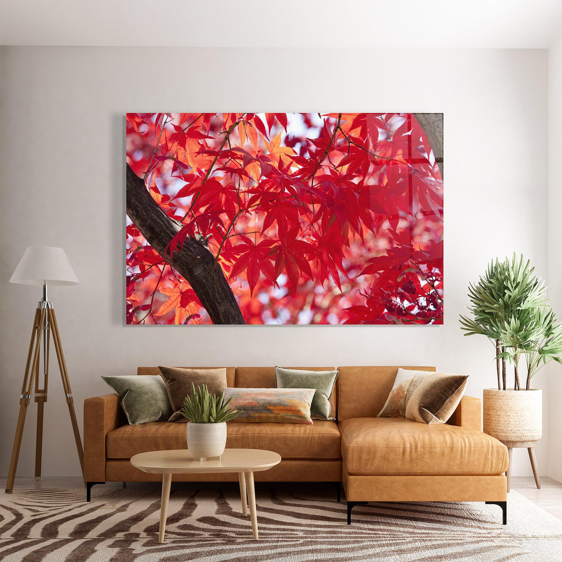 Tablou Sticla Pretty Red Leaves mockup 7