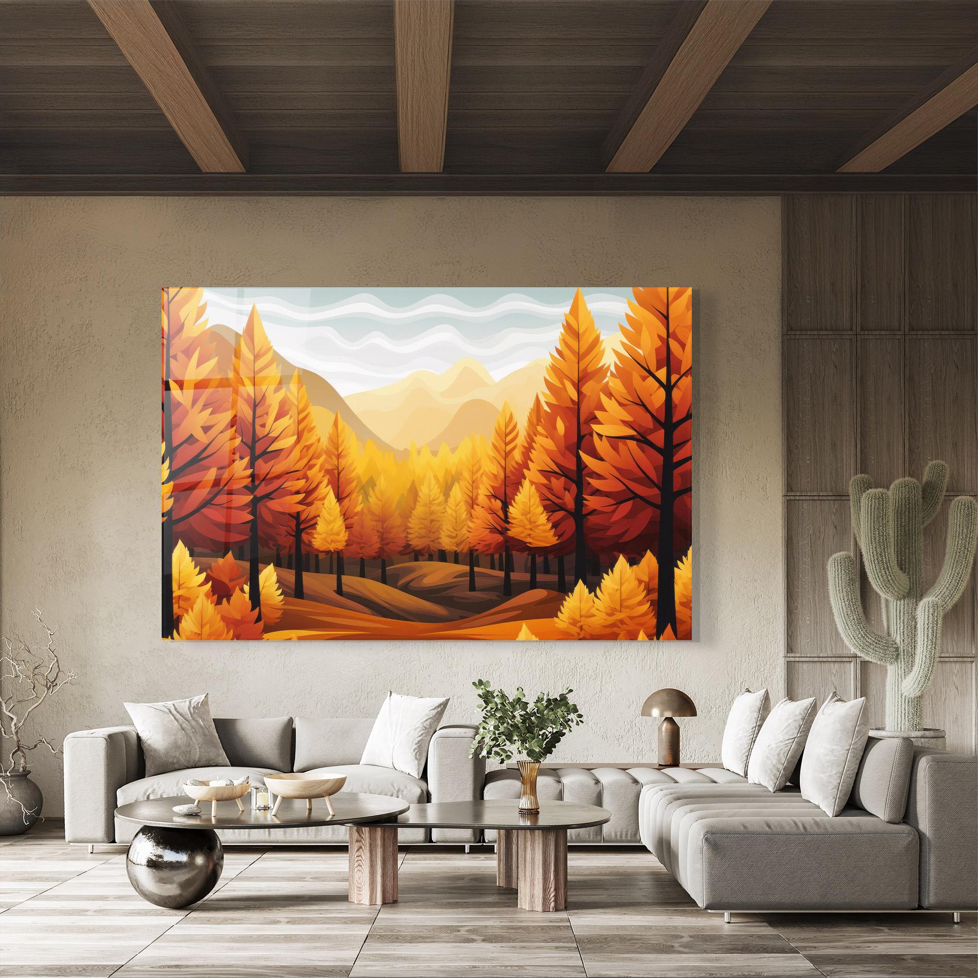 Tablou Sticla Autumn Trees Orange mockup 8