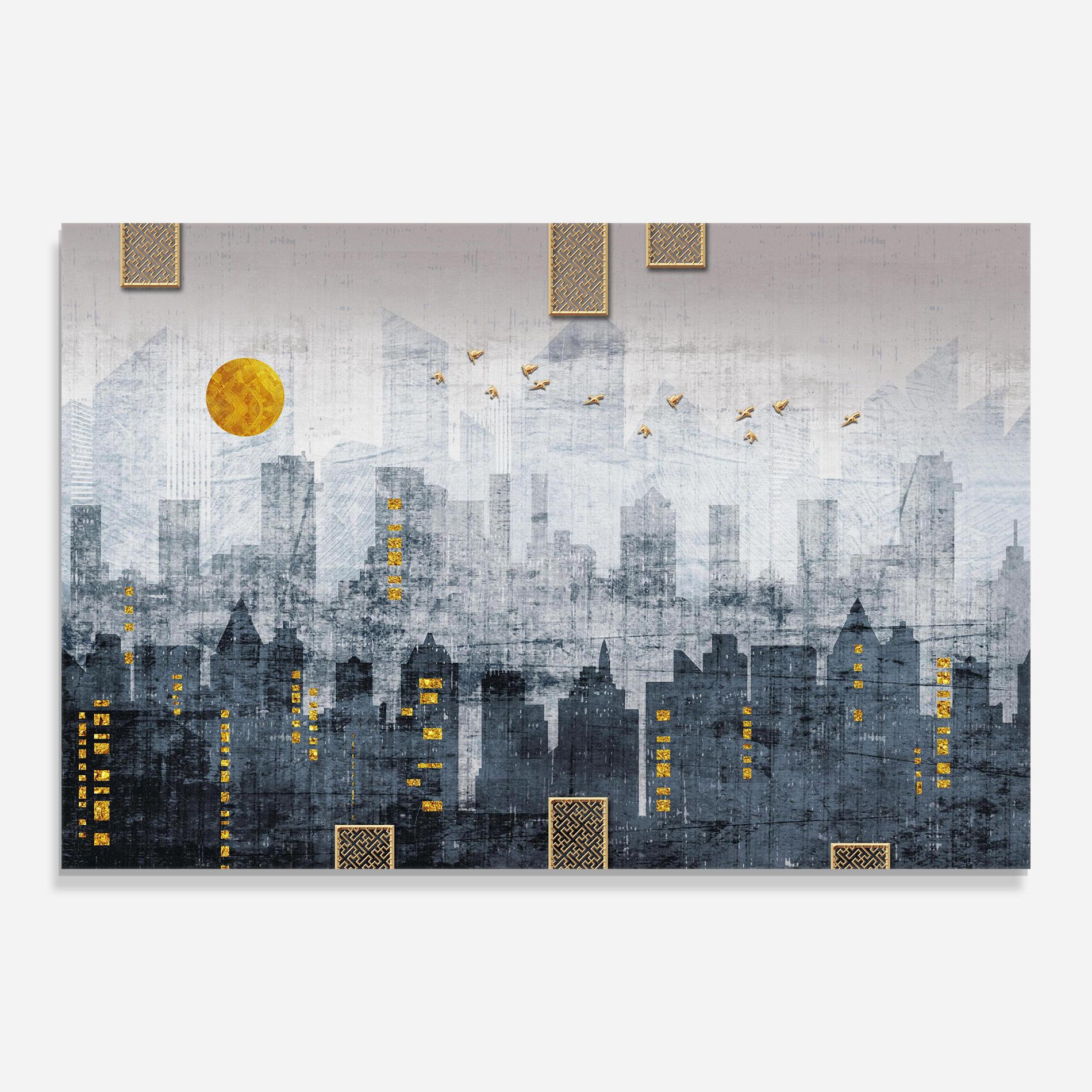 Tablou Sticla Golden Cityscape mockup 0