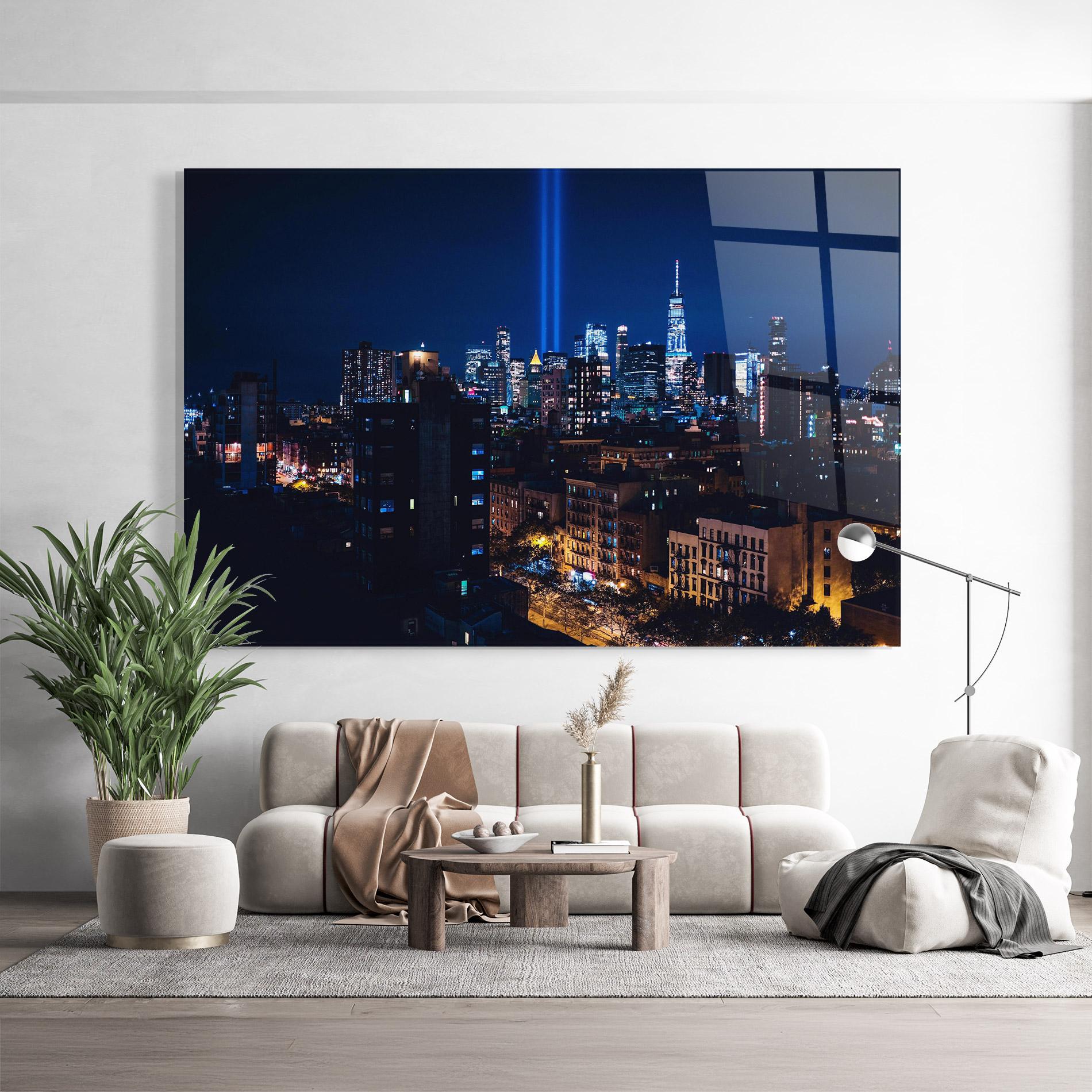 Tablou Sticla Blue Light City mockup 9