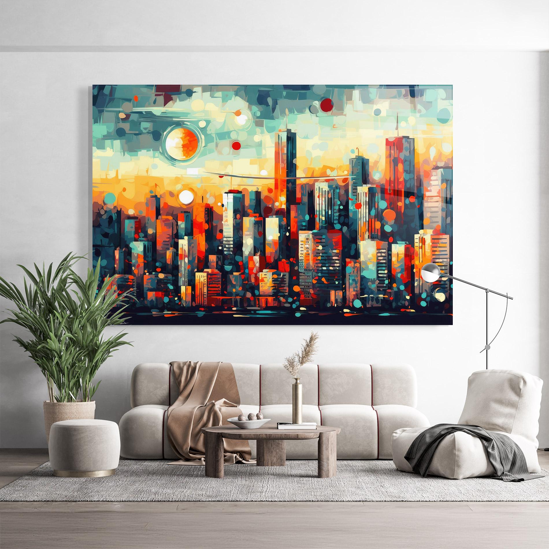 Tablou Sticla Colorful City Painting mockup 9
