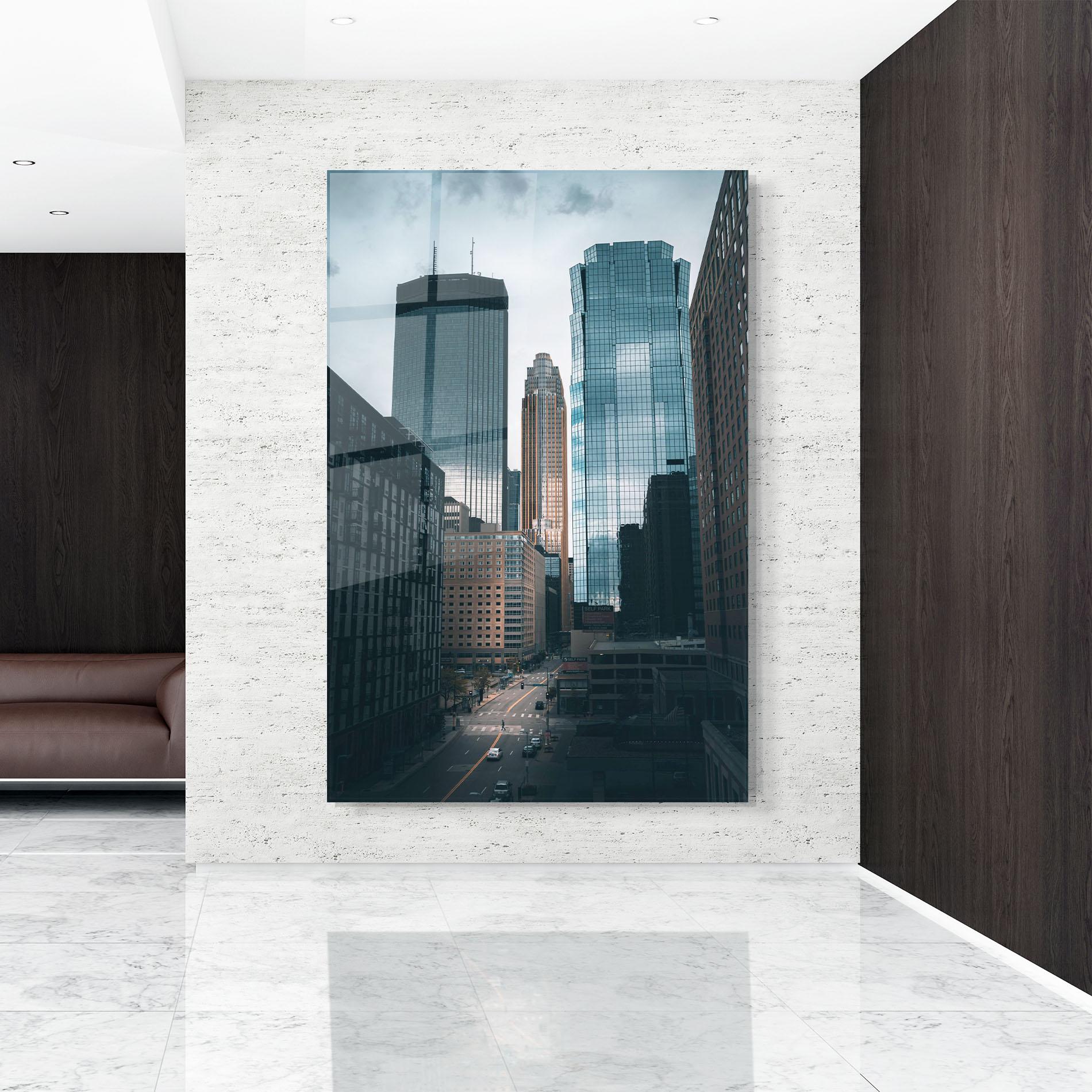 Tablou Sticla Big Blue Building mockup 9