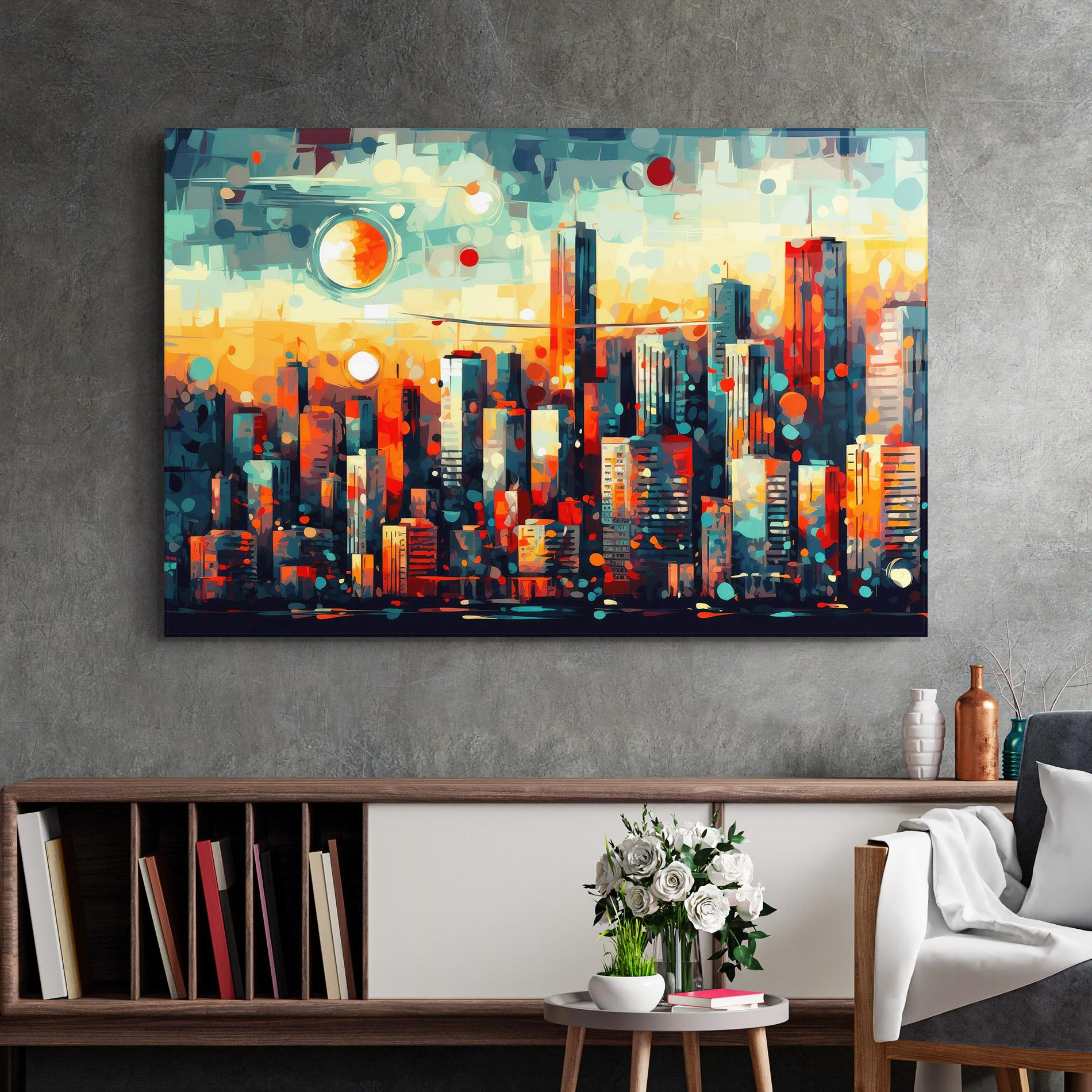 Tablou Sticla Colorful City Painting mockup 2