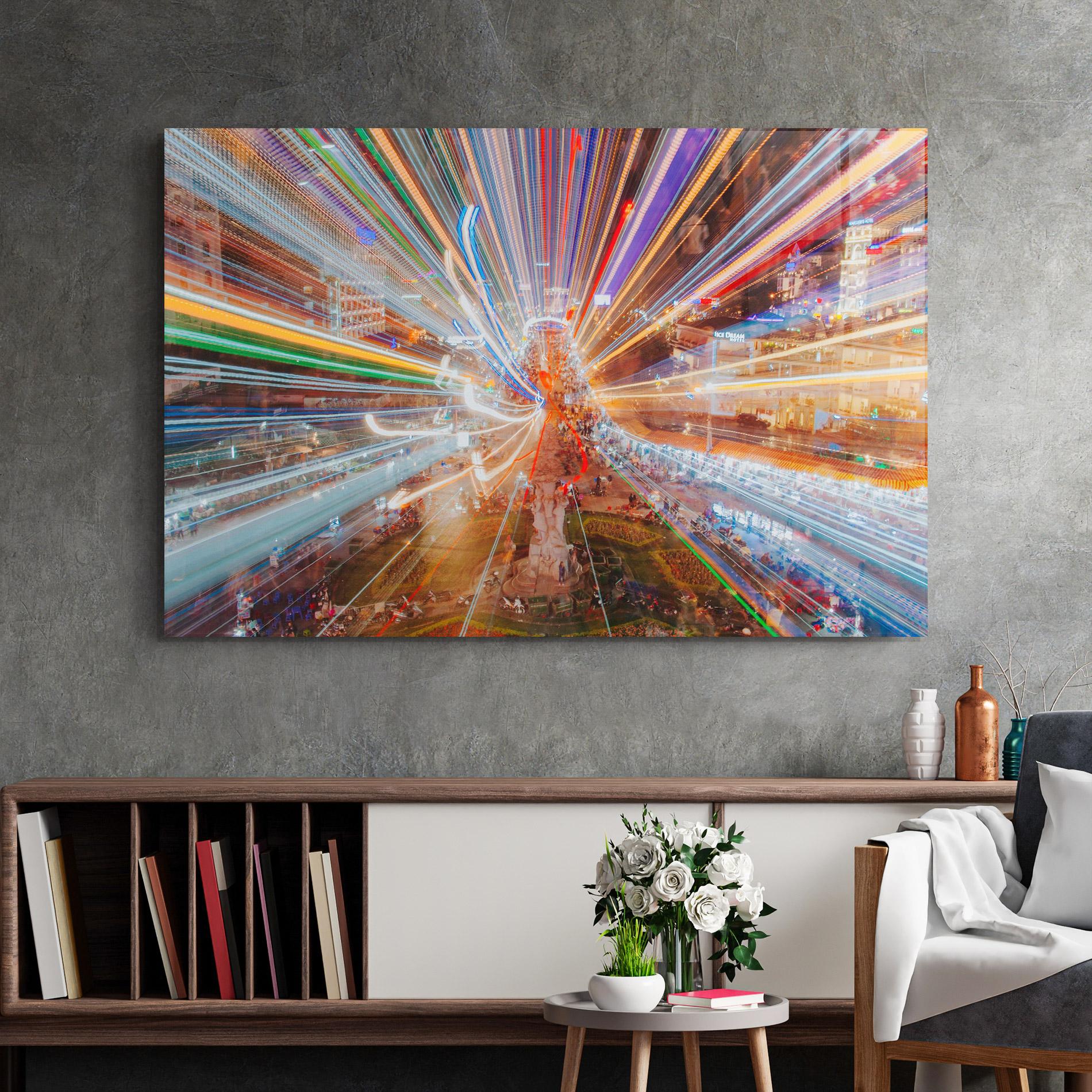 Tablou Sticla Colorful Light City mockup 2